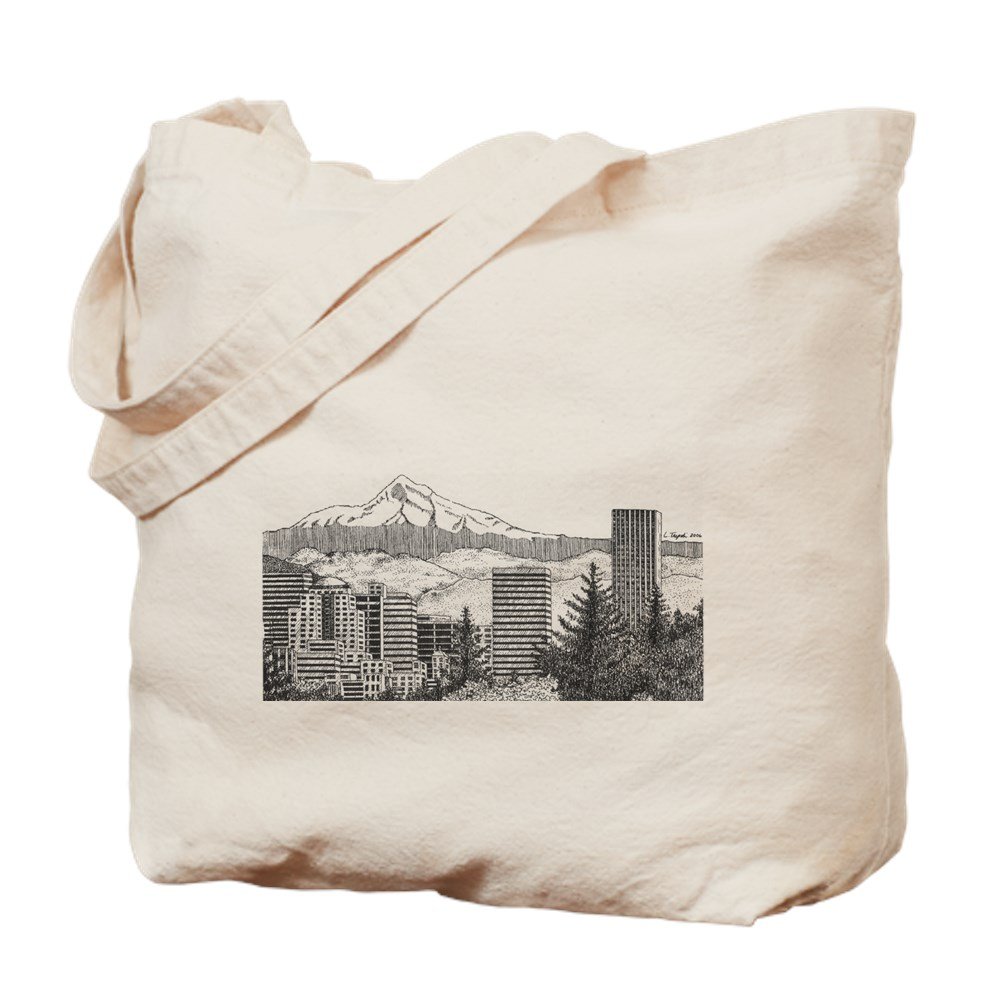Portland & Mt. Hood Natural Canvas Tote Bag - Eco-Friendly Reusable Shopping Bag for Groceries, Beach, Work & Travel