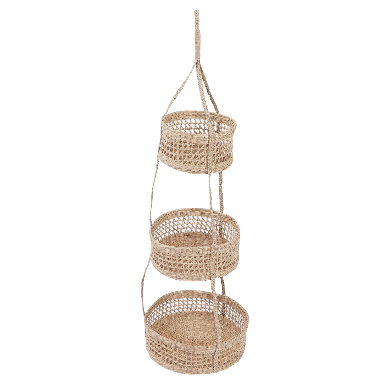3 Tier Hanging Fruit Basket - 21.41oz Multifunctional Rattan Wall Storage for Fruits & Vegetables - Boho Macrame Home Decor - Space Saving Kitchen Organizer for Countertop, Pantry, and Farmhouse Style Decor