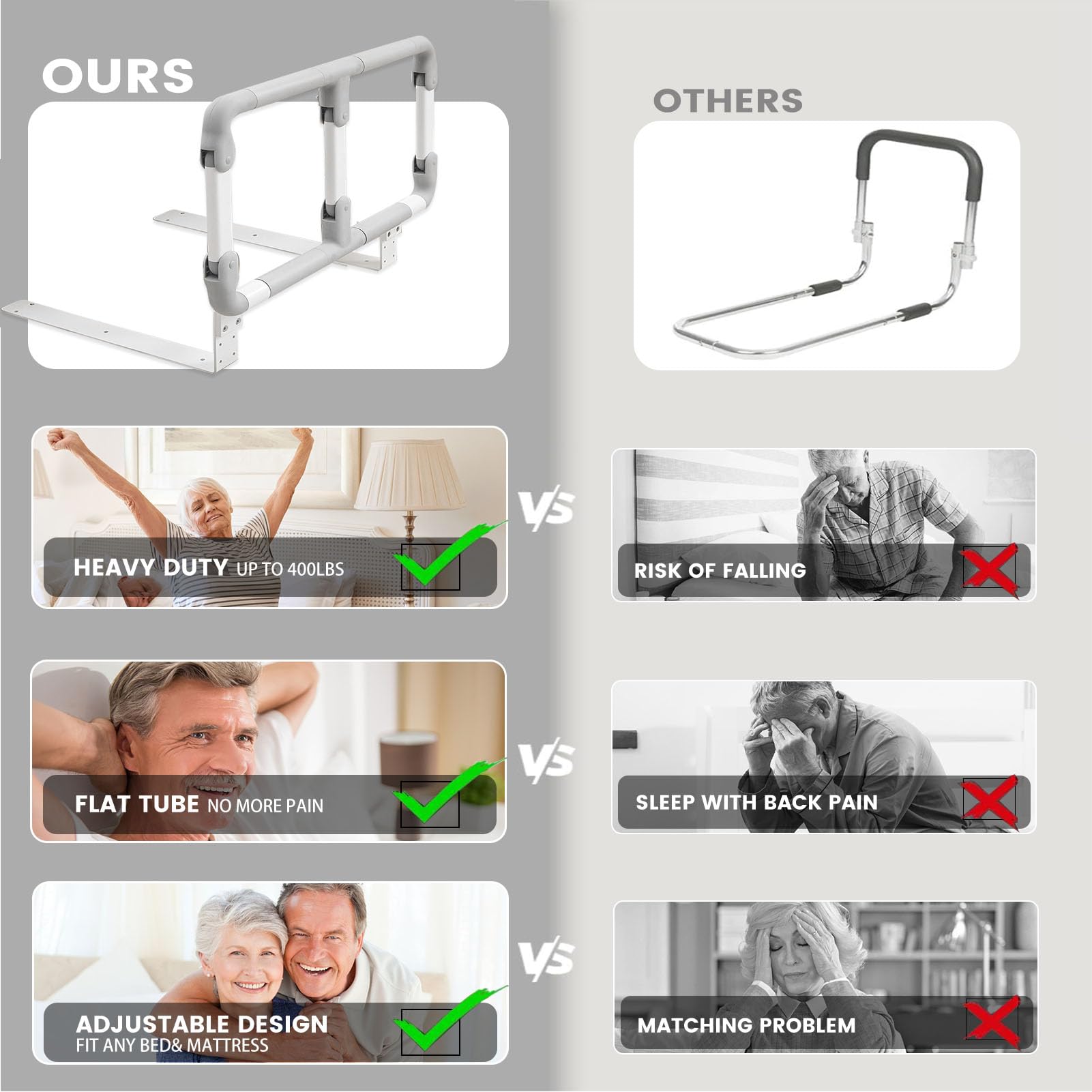 Adjustable Bed Rails for Elderly - Heavy Duty Safety Bar for Seniors - Prevent Falls at Home