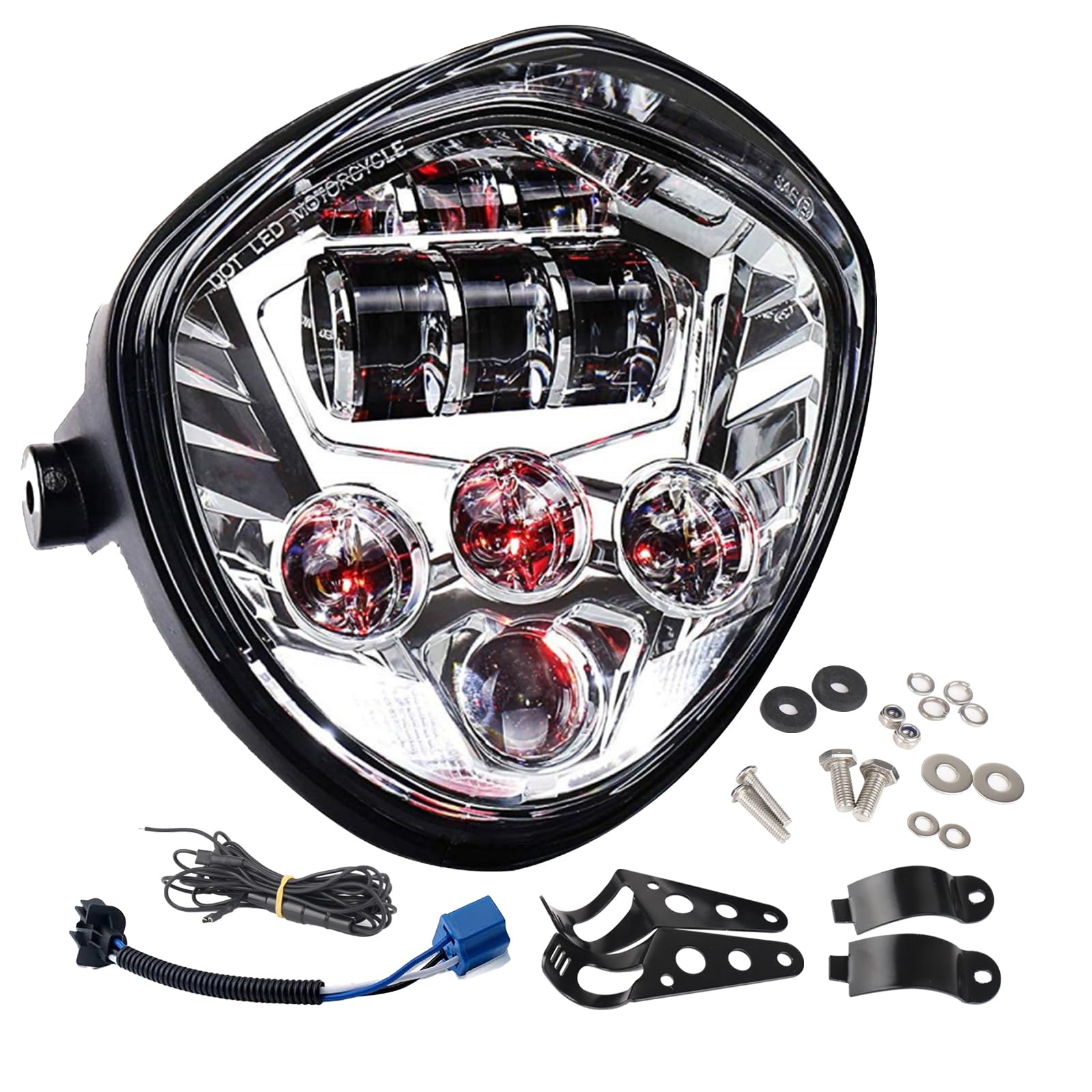7 Inch LED Motorcycle Headlight - High/Low Beam with White & Red DRL - Universal Mounting Bracket for Harley, Kawasaki, Suzuki, Yamaha, Ducati, Victory, Honda - Perfect for Night Riding and Off-Road Adventures