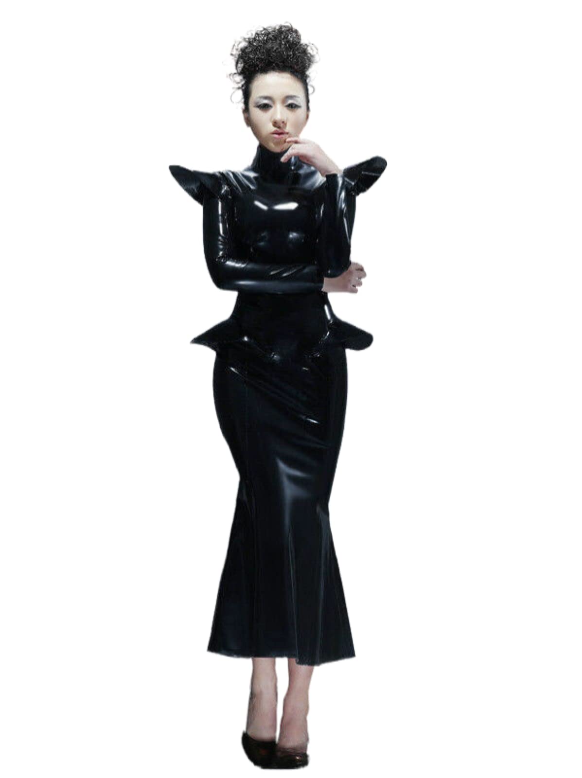 Black Latex Queen Dress for Women - Rubber Outfit with Raised S Wings & Back Zipper - Perfect for Cosplay, Fetish Parties & Gothic Fashion