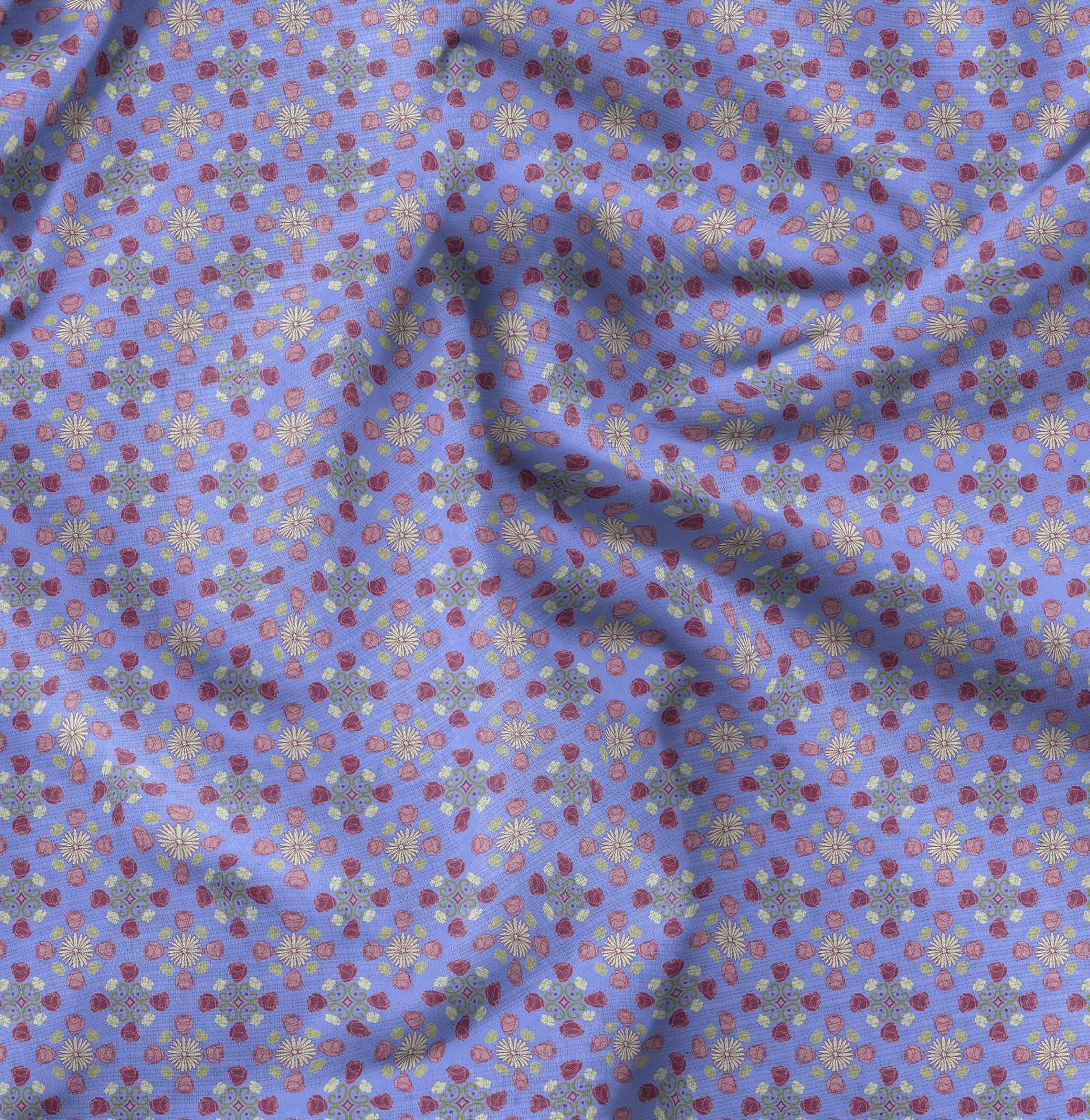 Soimoi Moss Georgette Blue Fabric by The Yard - 42 Inch Wide Floral Damask Printed Fabric for Dresses, Curtains & Home Decor | Romantic Aster & Roses Design | Lightweight Sheer Material for DIY Sewing Projects