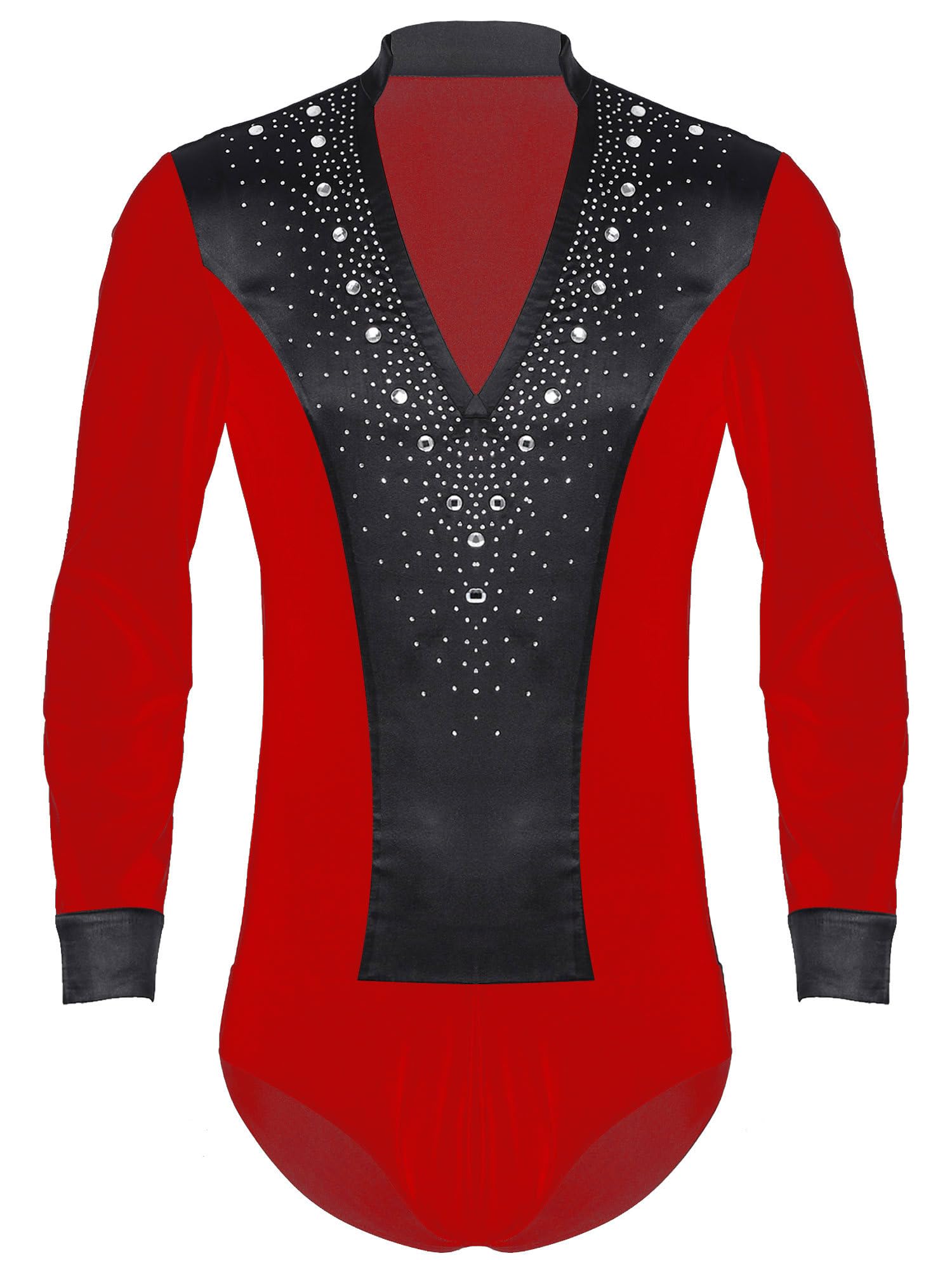 Shiny Rhinestone Men's Dance Bodysuit - Ballroom, Salsa, Samba, Latin & Tango Performance Top | Stretch Leotard for Stage Shows & Dance Competitions