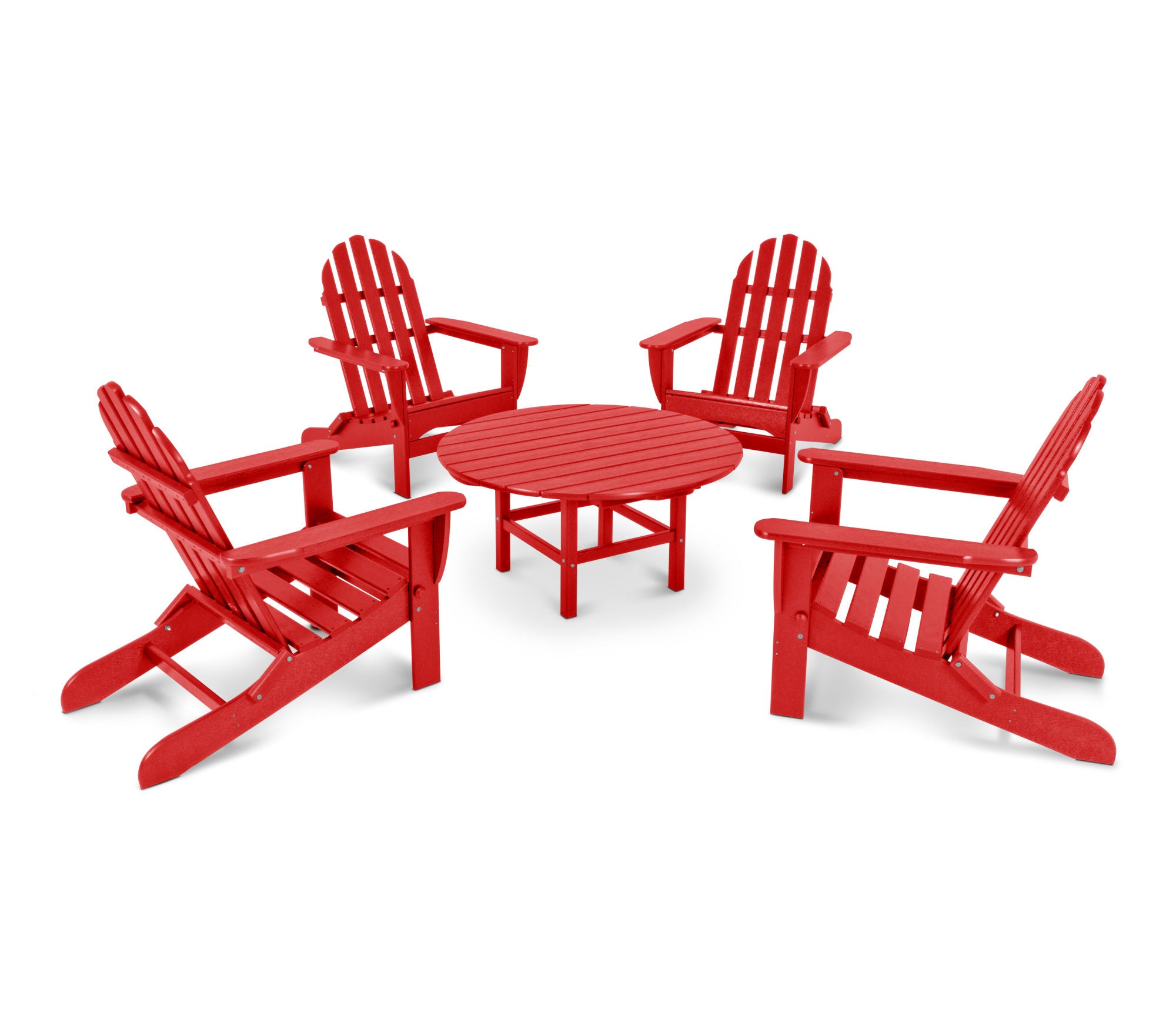 POLYWOOD Classic Folding Adirondack 5-Piece Outdoor Patio Conversation Set - Perfect for Backyard, Poolside, and Garden Relaxation
