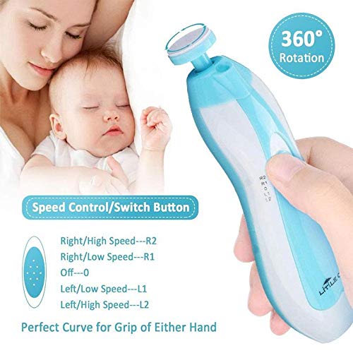 8-in-1 Baby Electric Nail Trimmer Kit - Safe Rechargeable Nail File with 6 Grinding Heads for Newborns, Infants & Toddlers - Gentle Nail Care for Bath Time, Sleeping & Travel