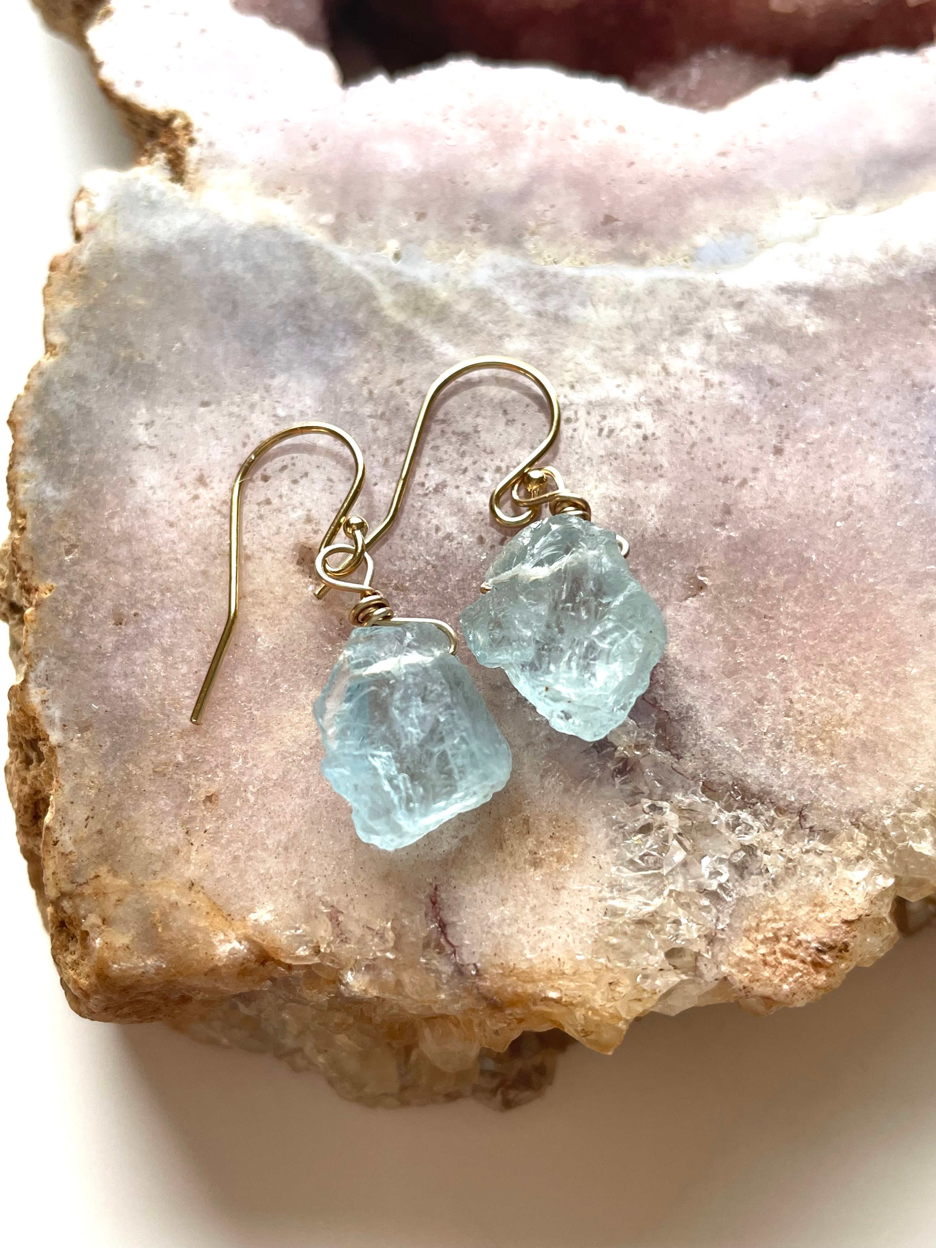 Exquisite Raw Natural Aquamarine Earrings in 14K Gold Filled or 925 Sterling Silver - Perfect for Weddings, Date Nights & Boho Chic Outfits