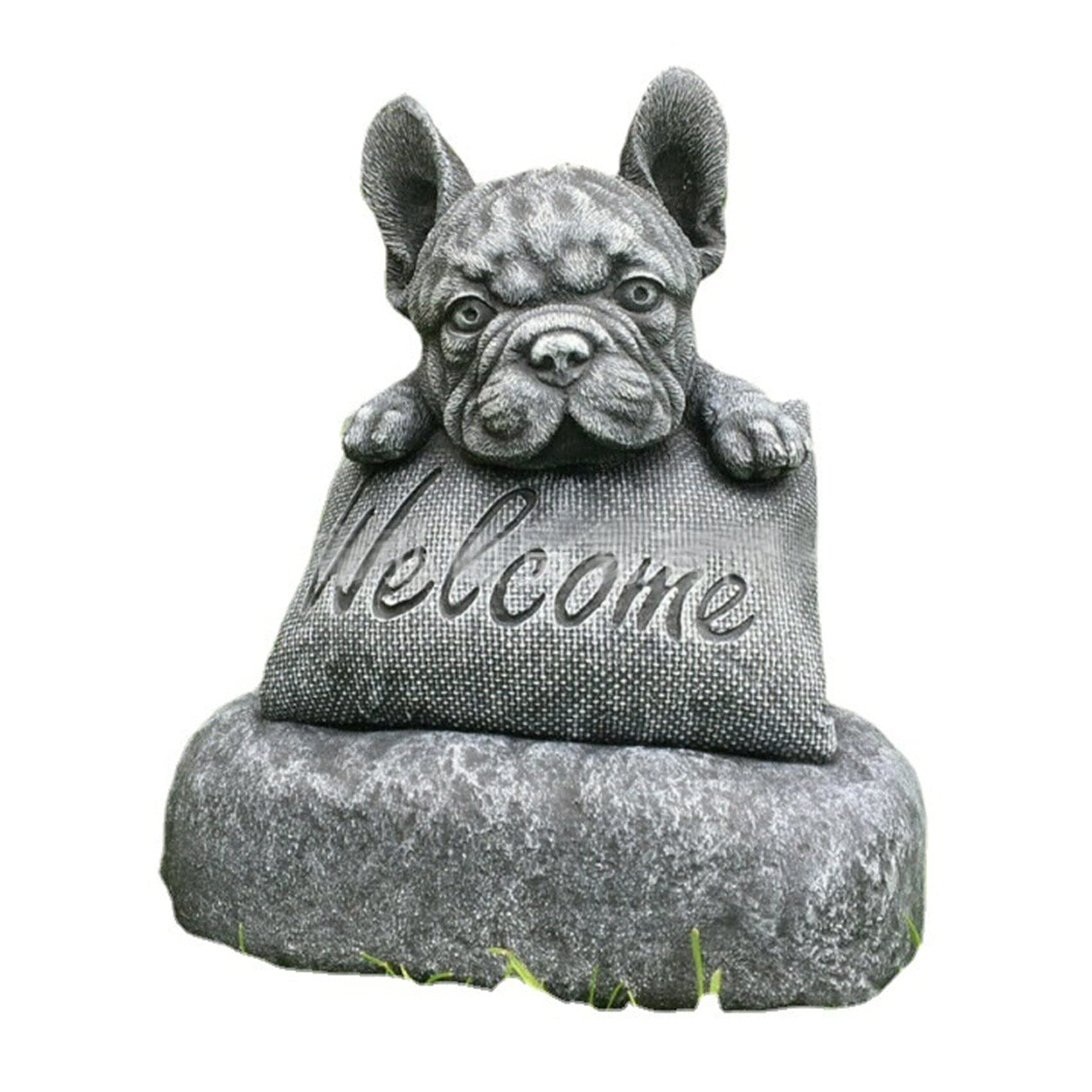 French Bulldog Welcome Statue on Plinth - Cute Home & Garden Decor for Yard, Patio, Outdoor Decoration | Perfect for Front Porch, Lawn Ornament, and Pet Lover Gifts