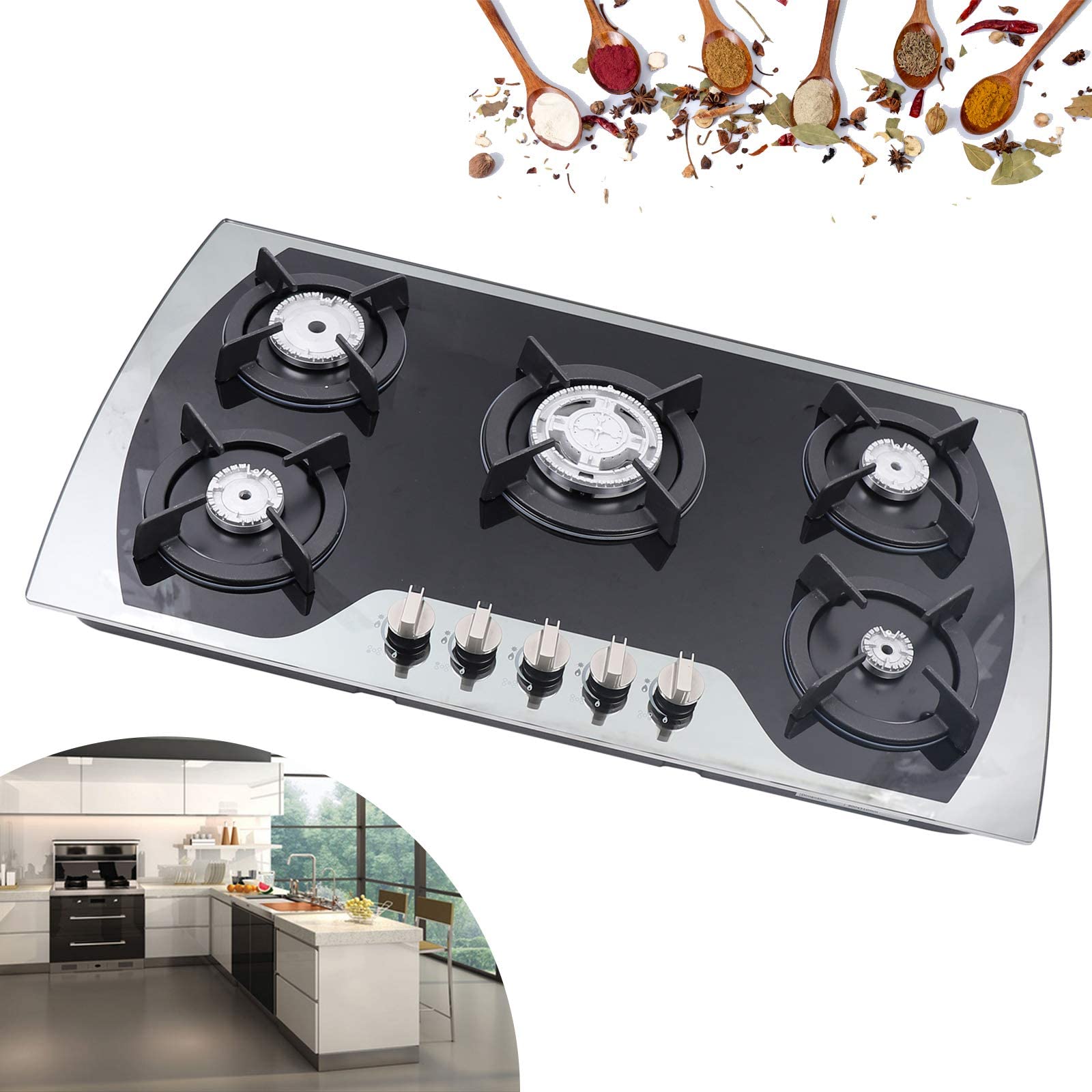 5 Burner Built-in Gas Cooktop - NG/LPG Convertible Gas Stove (30.3 Inch) for Professional Kitchen & Home Cooking - Perfect for Restaurants, Catering & Large Family Meals