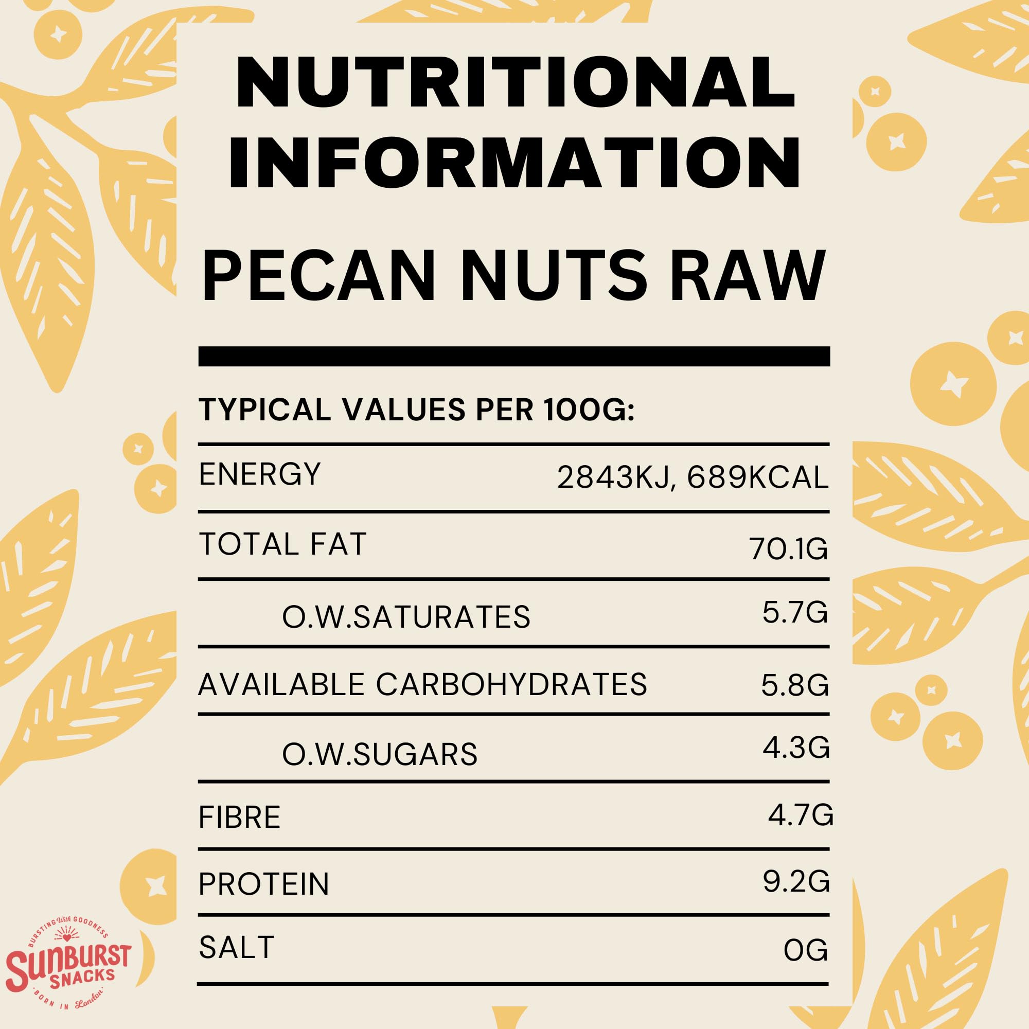 Premium Raw Sunburst Pecan Nuts - Whole, Fresh, Unsalted 1kg (2.2lb) - Perfect for Baking, Snacking & Healthy Recipes