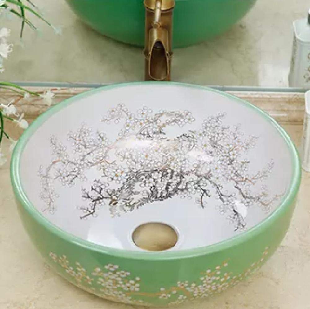 ROLTIN Ceramic Countertop Bathroom Sink - Handcrafted Jingdezhen Art Basin, Above Counter Wash Bowl for Modern & Vintage Bathroom Decor - Perfect for Powder Rooms, Guest Baths & Spa-Style Vanities
