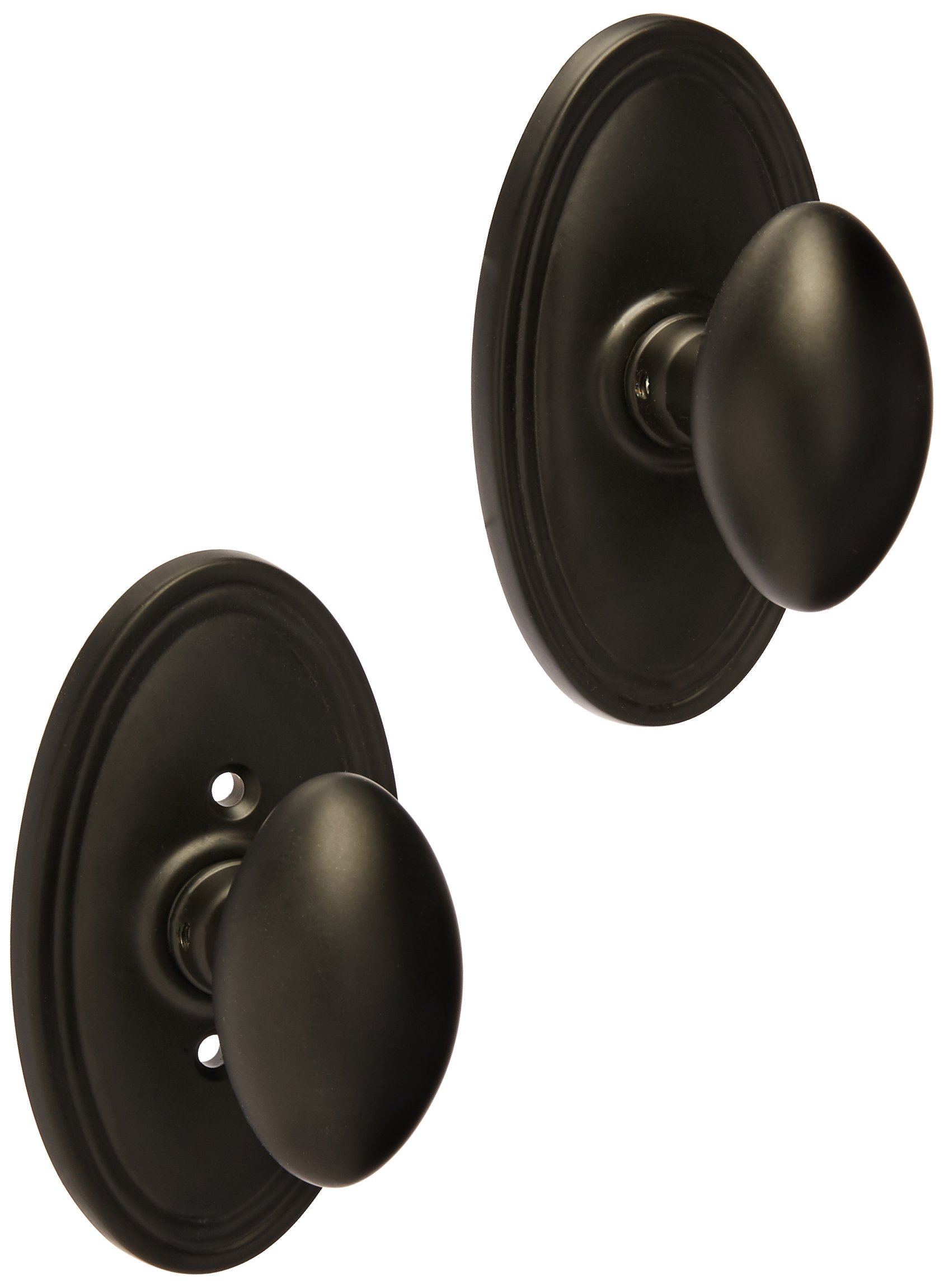Matte Black Oval Rosette Set with Elliptical Brass Knobs - Decorative Door Hardware for Bedroom, Bathroom & Interior Doors | Vintage Style Cabinet Pulls & Passage Door Knobs