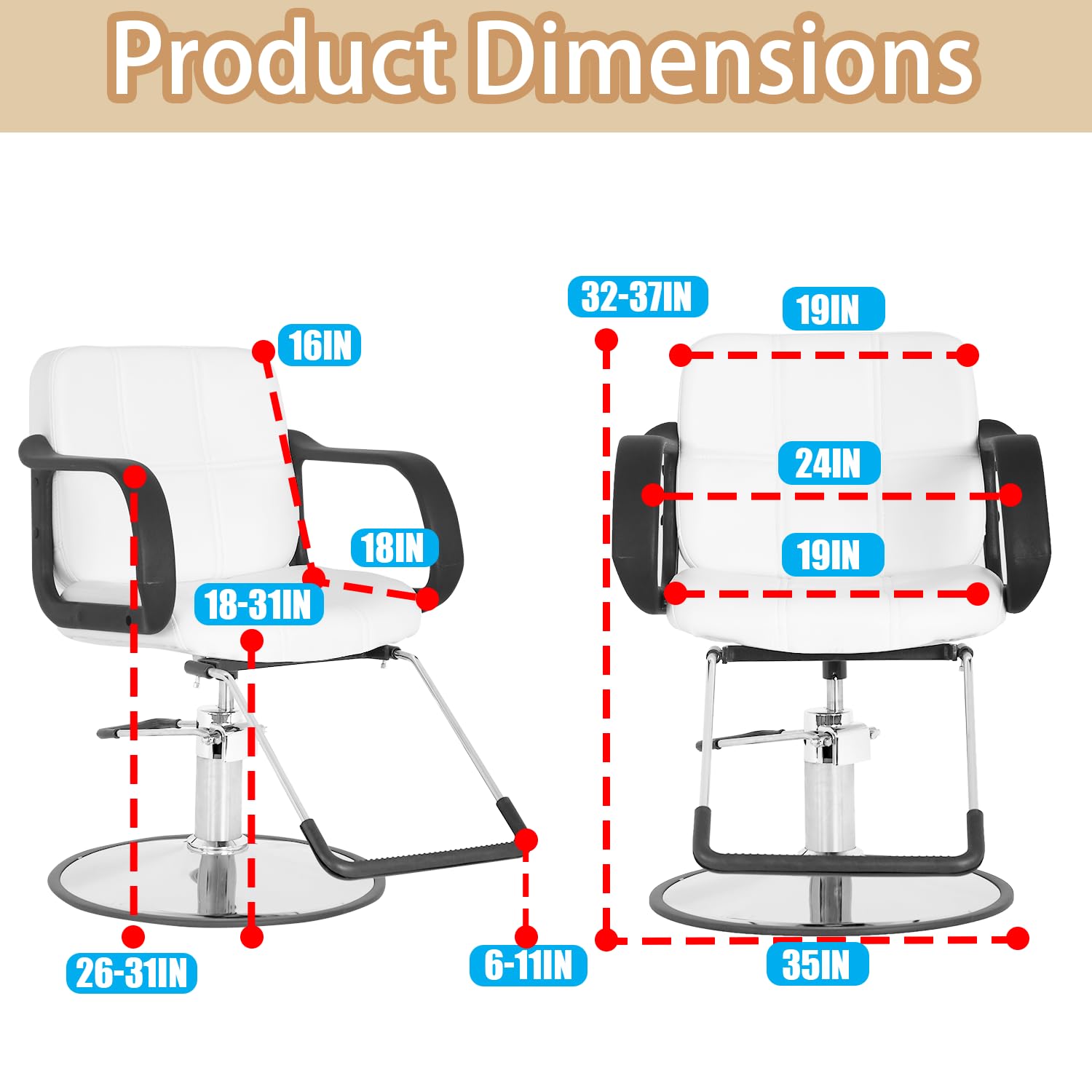 Professional Hydraulic Salon Styling Chair with Adjustable Footrest - White Hairdressing & Barber Chair for Salon, Spa & Cosmetology - Perfect for Hair Styling, Shampooing & Beauty Treatments