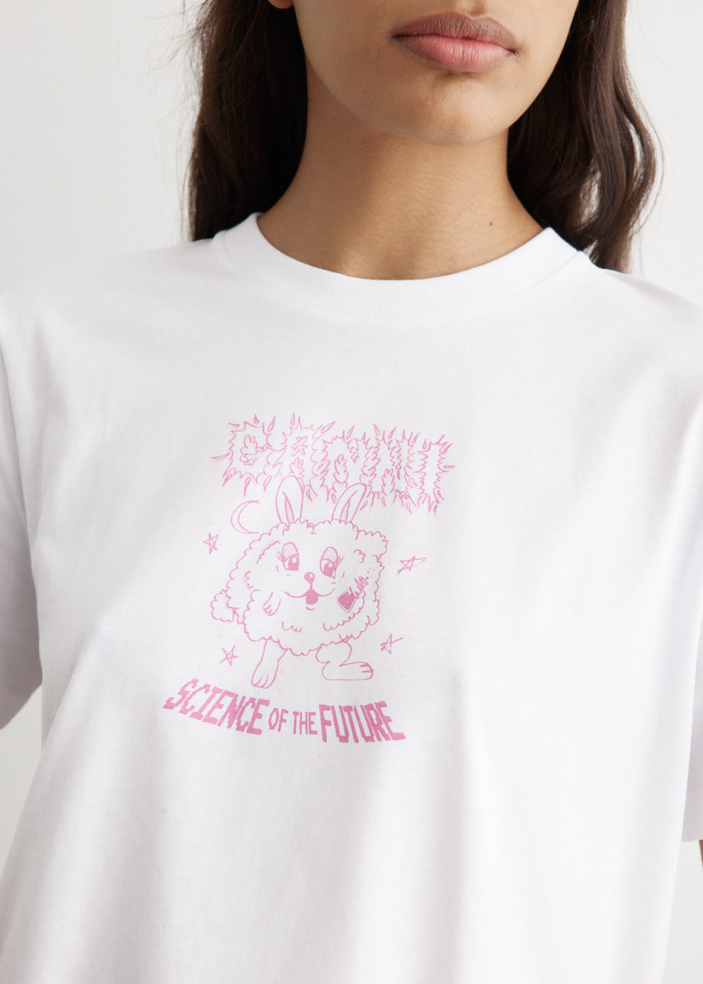 Soft Pink Bunny Graphic Relaxed Fit T-Shirt for Women - Casual Comfort Wear for Everyday & Lounge