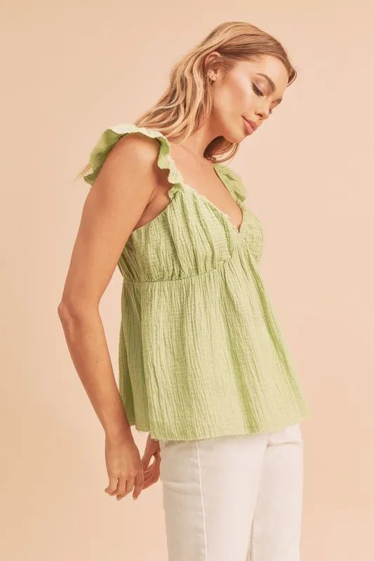 Aemi + Co Women's Sweetheart Neck Ruffled Strap Top - Flirty & Feminine Blouse for Date Night, Party & Special Occasions