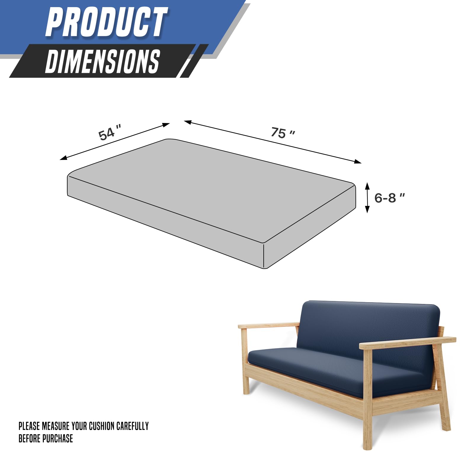 Stretchable Full Size Futon Cover - Armless Sofa Slipcover with Zipper, Machine Washable Furniture Protector for Kids & Pets (Navy Blue) - Perfect for Living Rooms, Dorm Rooms & Guest Bedrooms