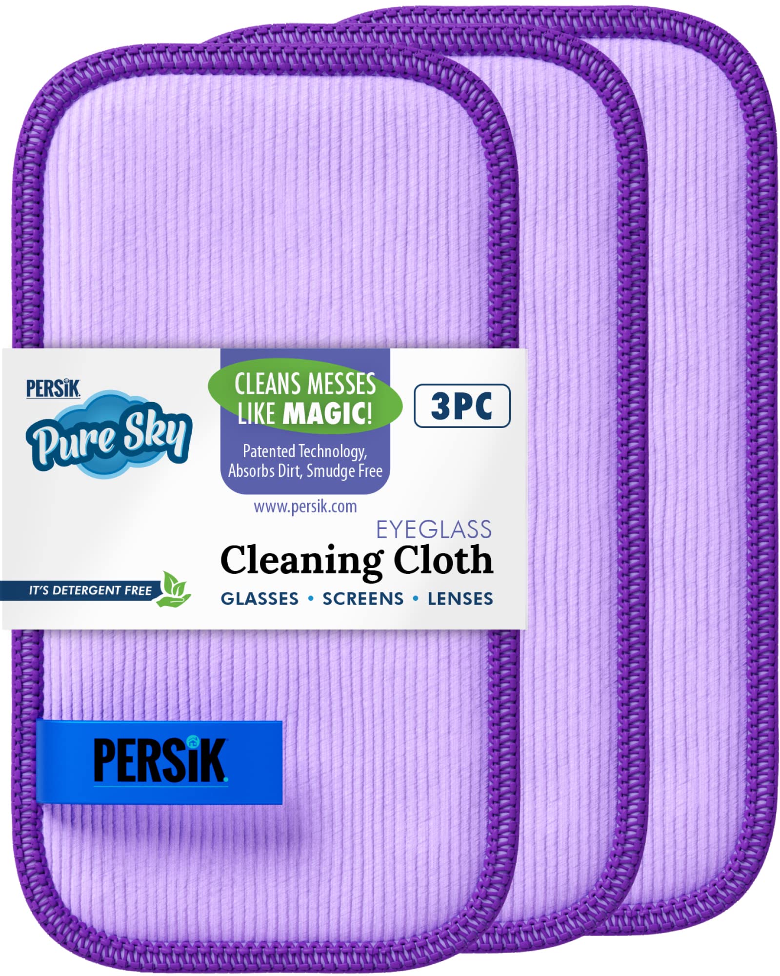 Pure-Sky Premium Microfiber Eyeglass Cleaning Cloth - Streak-Free Lens Wipes for Glasses, Screens & Cameras - No Wiping Marks - 3 Pack - Perfect for iPhone, iPad, Tablets & Eyewear - Ideal for Home, Office & Travel Use