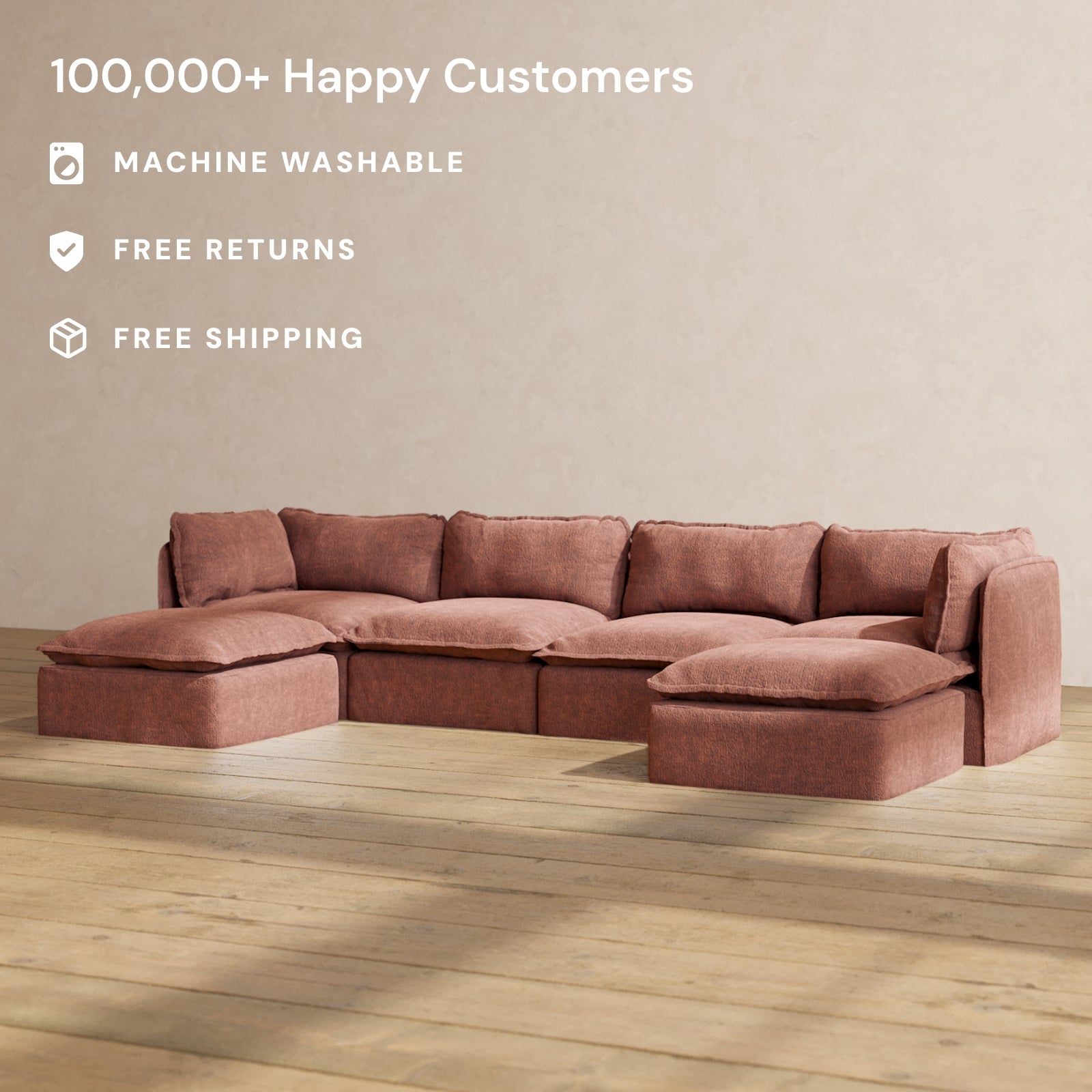 Premium Modular 4-Seater U-Shaped Sectional Sofa in Chestnut Brown | Luxe Fabric Blend | Perfect for Living Rooms, Family Gatherings & Home Theater Seating