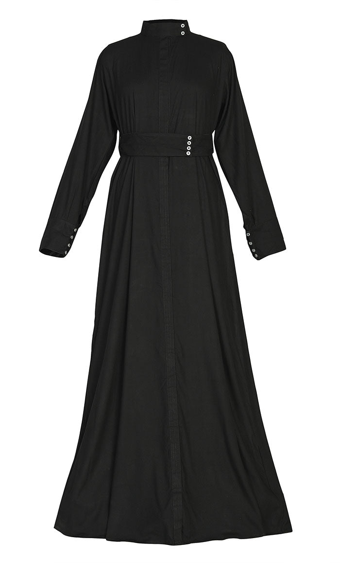 Elegant Black Rayon Abaya with Pockets & Belt - Comfortable Stylish Muslim Dress for Women - Perfect for Prayer, Mosque, and Everyday Wear