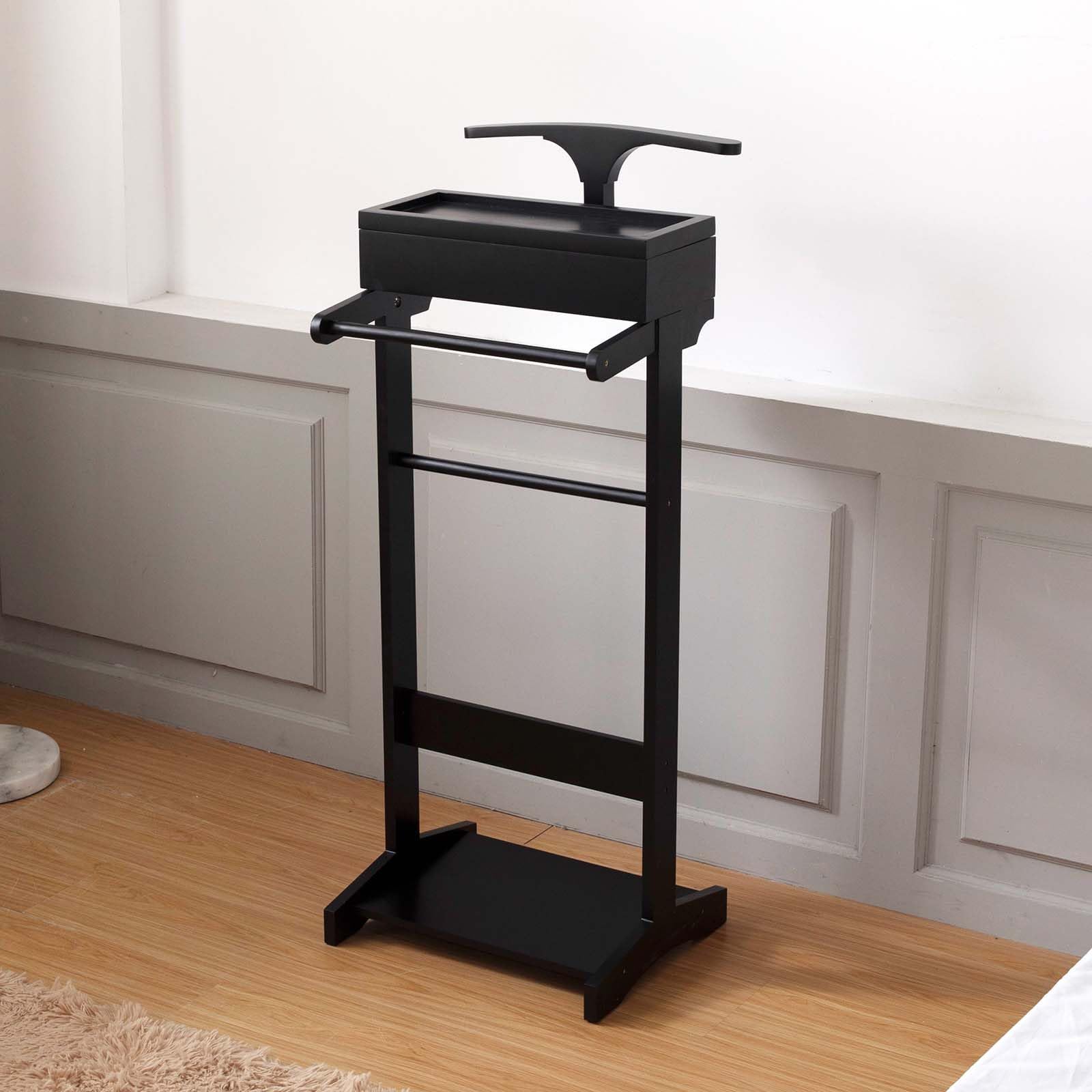 Wooden Valet Stand with Drawer & Trouser Bar - Clothes Hanger Organizer with Belt Storage for Men & Women - Bedroom, Closet & Dressing Room Essential