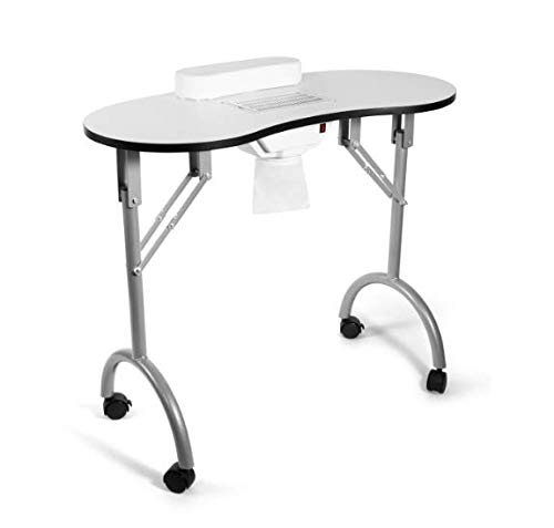 Portable Foldable Salon Manicure Table with Wrist Cushion, Built-in Fan & 4 Lockable Wheels - Professional Nail Technician Desk for Home & Mobile Beauty Services | Perfect for Nail Salons, Home Studios & Traveling Manicurists