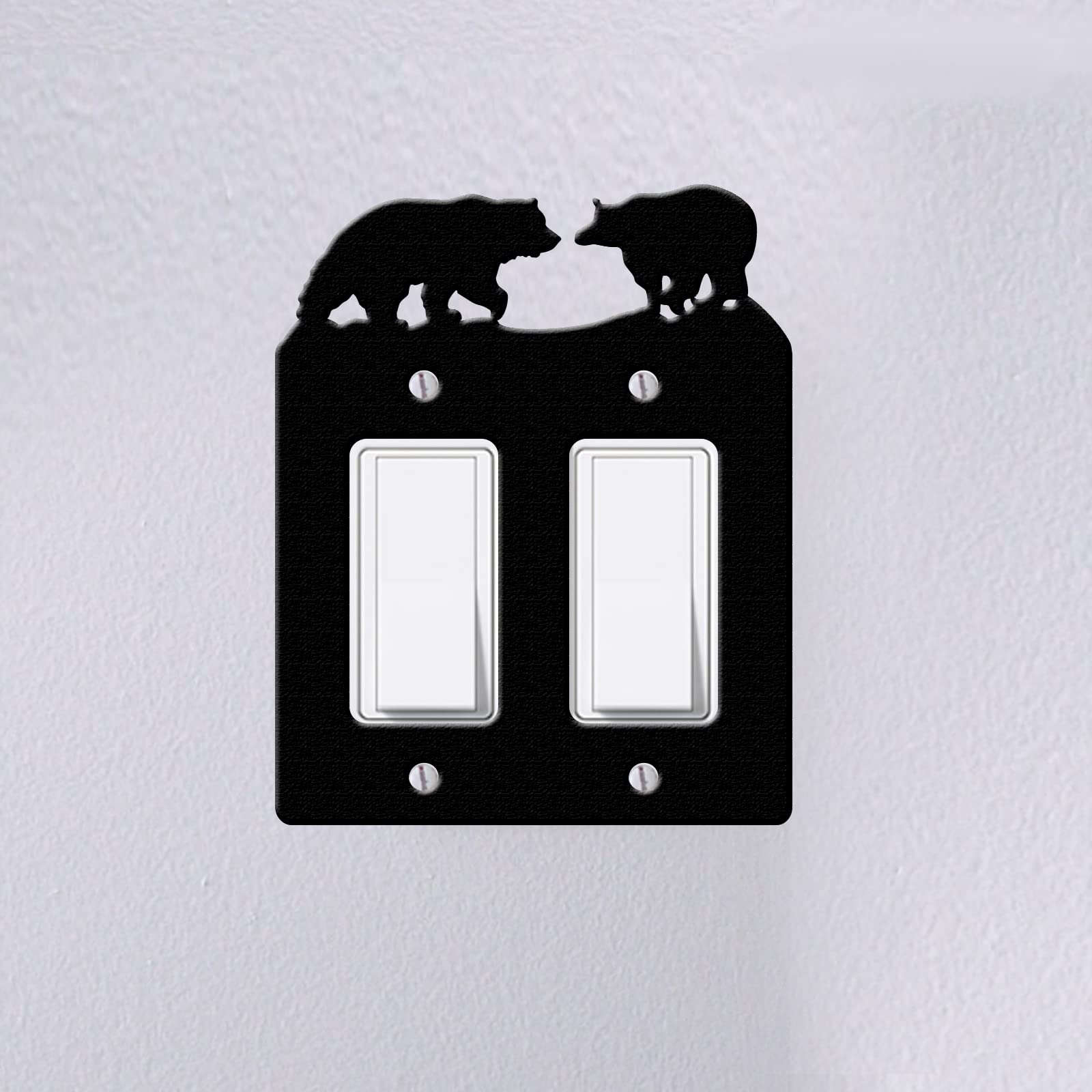 Black Bear Iron Double Gang Rocker Light Switch Wall Plate Cover with Screws - 1.32x2.63 Inch Hole Size - GFCI Power Outlet Decor for Home, Office & Commercial Use