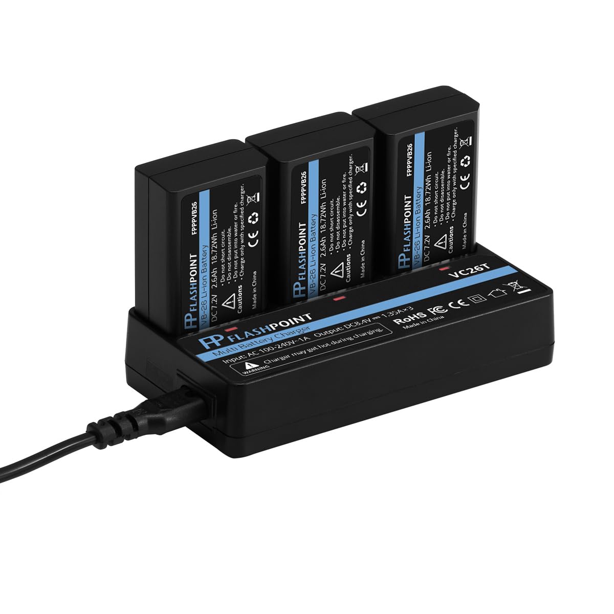 Flashpoint VC26T Multi Battery Charger for VB-26 V1 & Zoom Li-ion Batteries - Fast Charging for Photography & Video Equipment