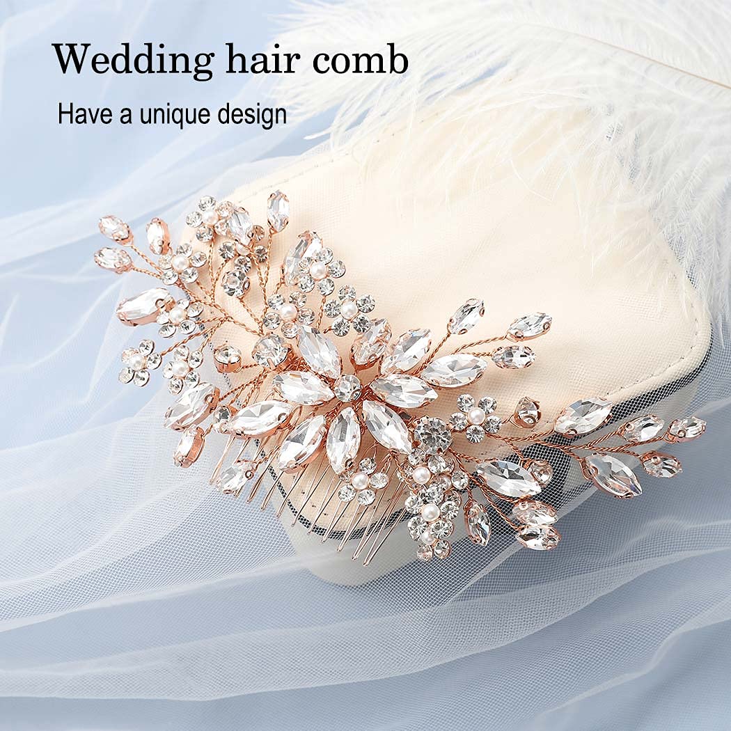 Elegant Rose Gold Crystal Bridal Hair Comb with Rhinestones - Wedding Hair Accessories for Brides & Women | Perfect for Weddings, Prom, and Special Occasions