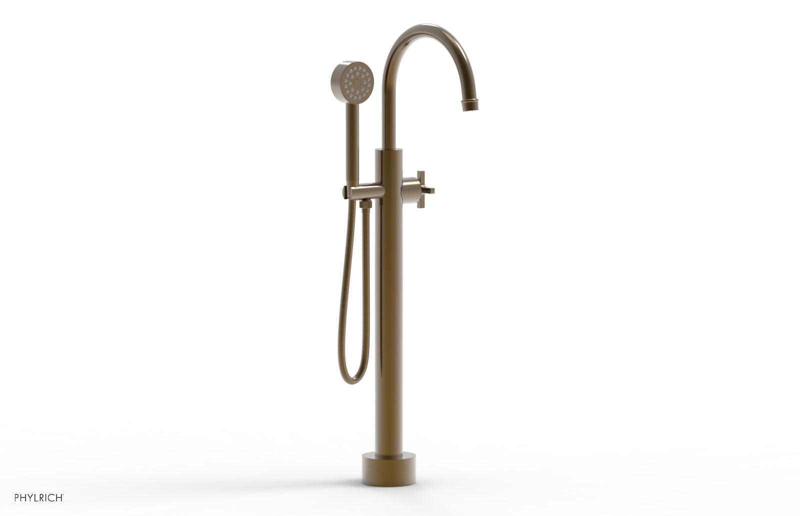 HEX MODERN Low Floor Mount Tub Filler with Cross Handle & Hand Shower - Model 501 46 03 | Perfect for Modern Bathroom Renovations & Spa-Like Shower Experiences