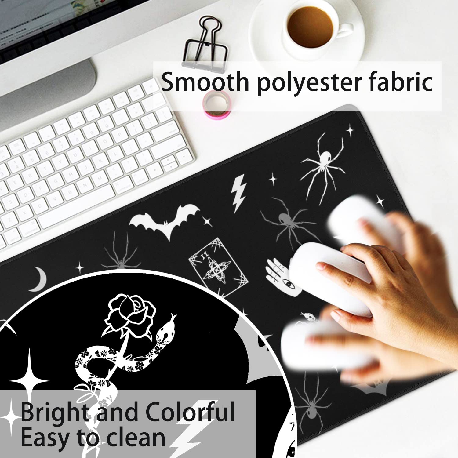 Gothic XL Gaming Mouse Pad - Black & White Spider Bat Design, Large Extended Mouse Mat (31.5x11.8 Inch) for PC & Laptop - Perfect for Halloween Decor, Goth Desk Accessories & Gaming Setup