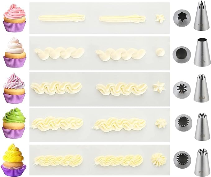 LEGACYCART 5PCS Large Stainless Steel Piping Tips Set - Professional Cake Decorating Nozzles for Frosting, Icing, Cupcakes, Cookies & Desserts | Dishwasher Safe | Perfect for Birthday Cakes, Wedding Desserts & Home Baking