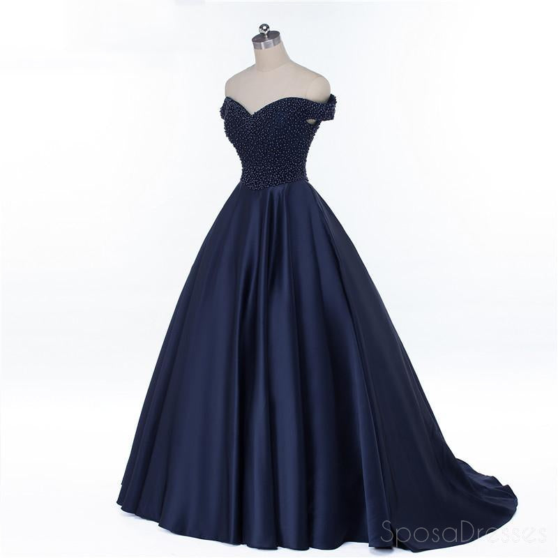 Navy Blue Beaded Off Shoulder A-Line Long Evening Prom Dress - Elegant 2018 Party Gown for Women | Perfect for Prom, Homecoming, Formal Events & Special Occasions