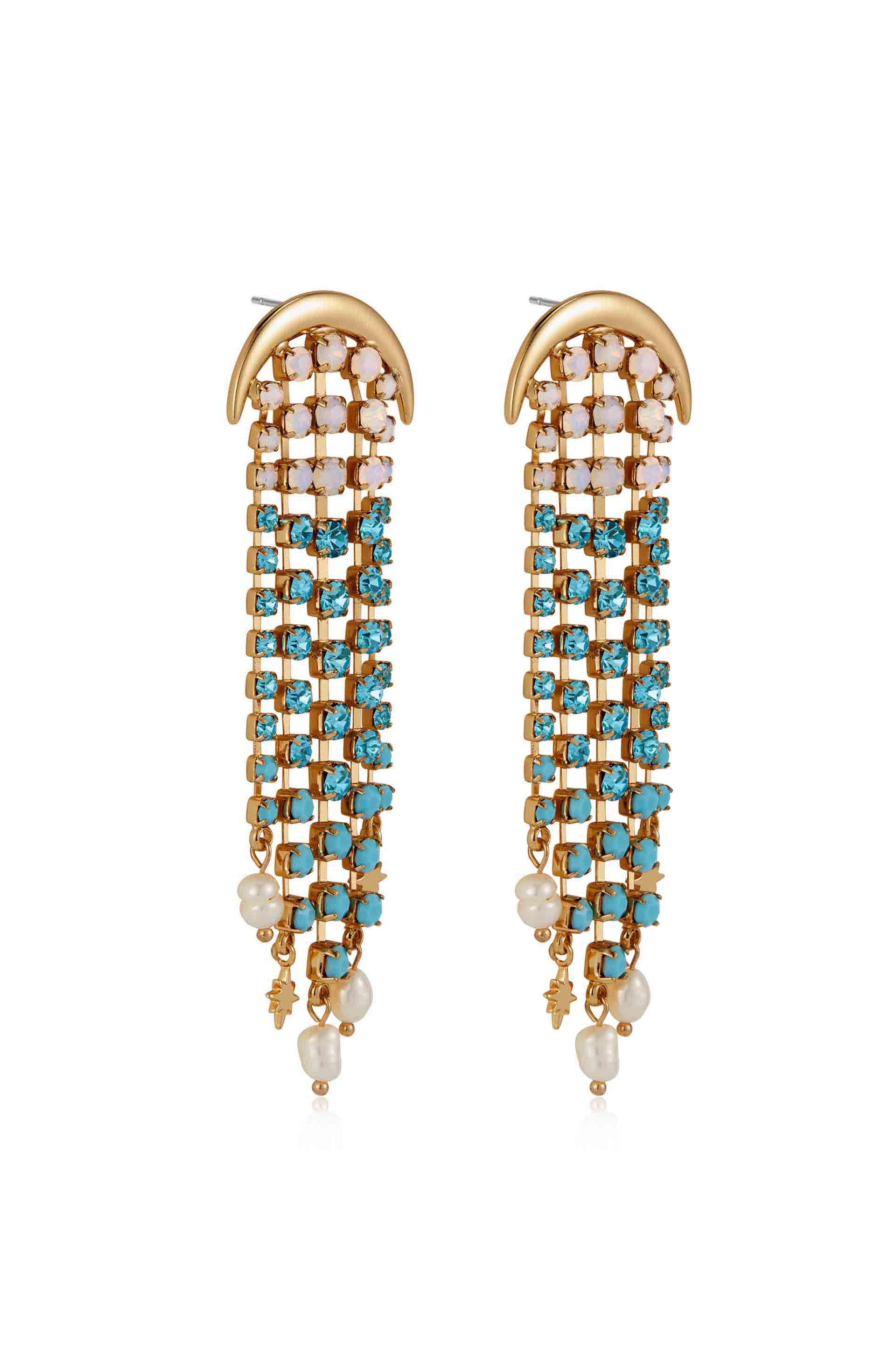 Aqua Galaxy Fringe Earrings for Women - Boho Chic Dangle Earrings with Crystal Beads - Perfect for Parties, Weddings & Date Nights