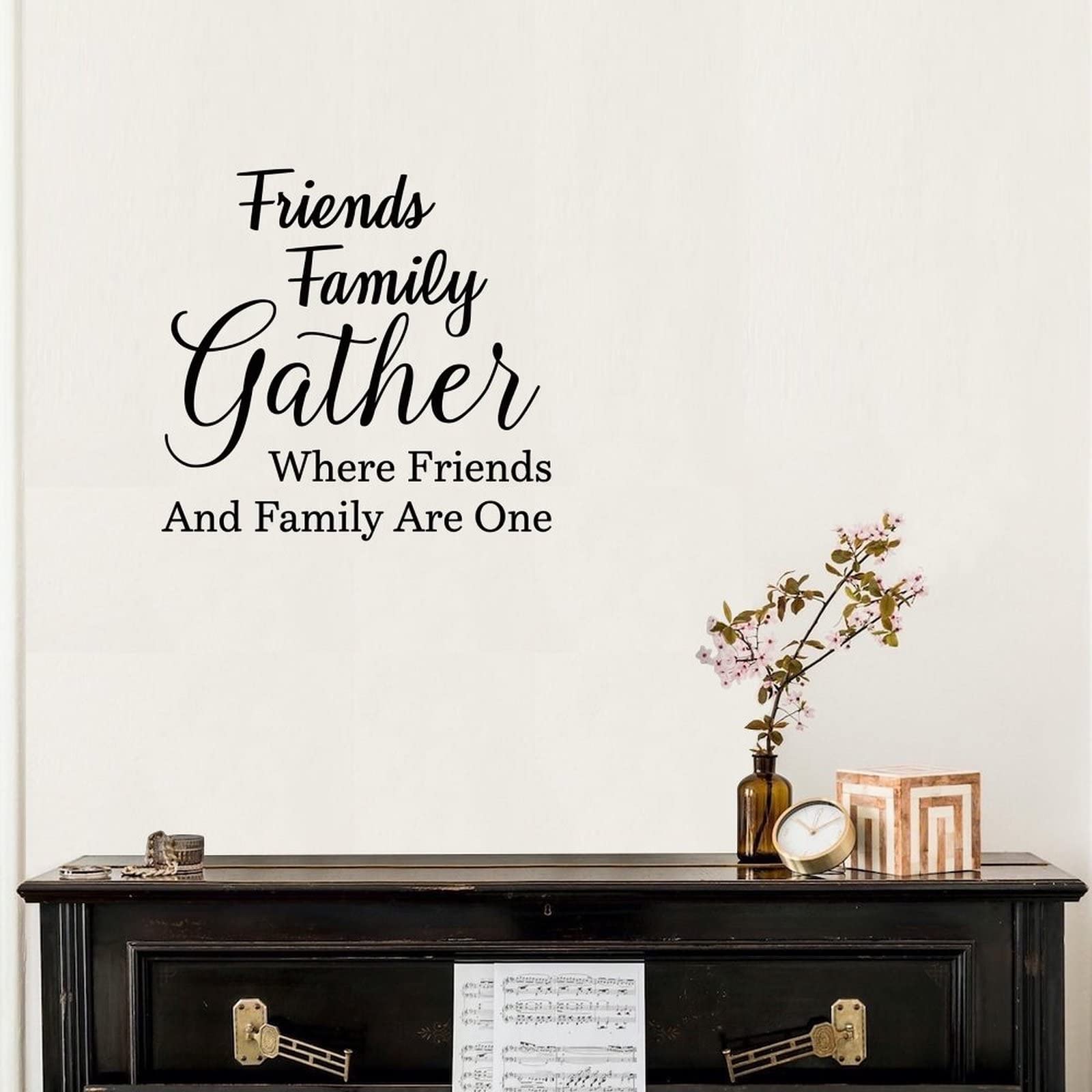 Friends & Family Gather Here Vinyl Wall Quotes Stickers - Creative Wall Decals for Kids Room, Nursery, Car & School Doors - Home Decor & Wall Mural Art for Living Room, Bedroom & Office