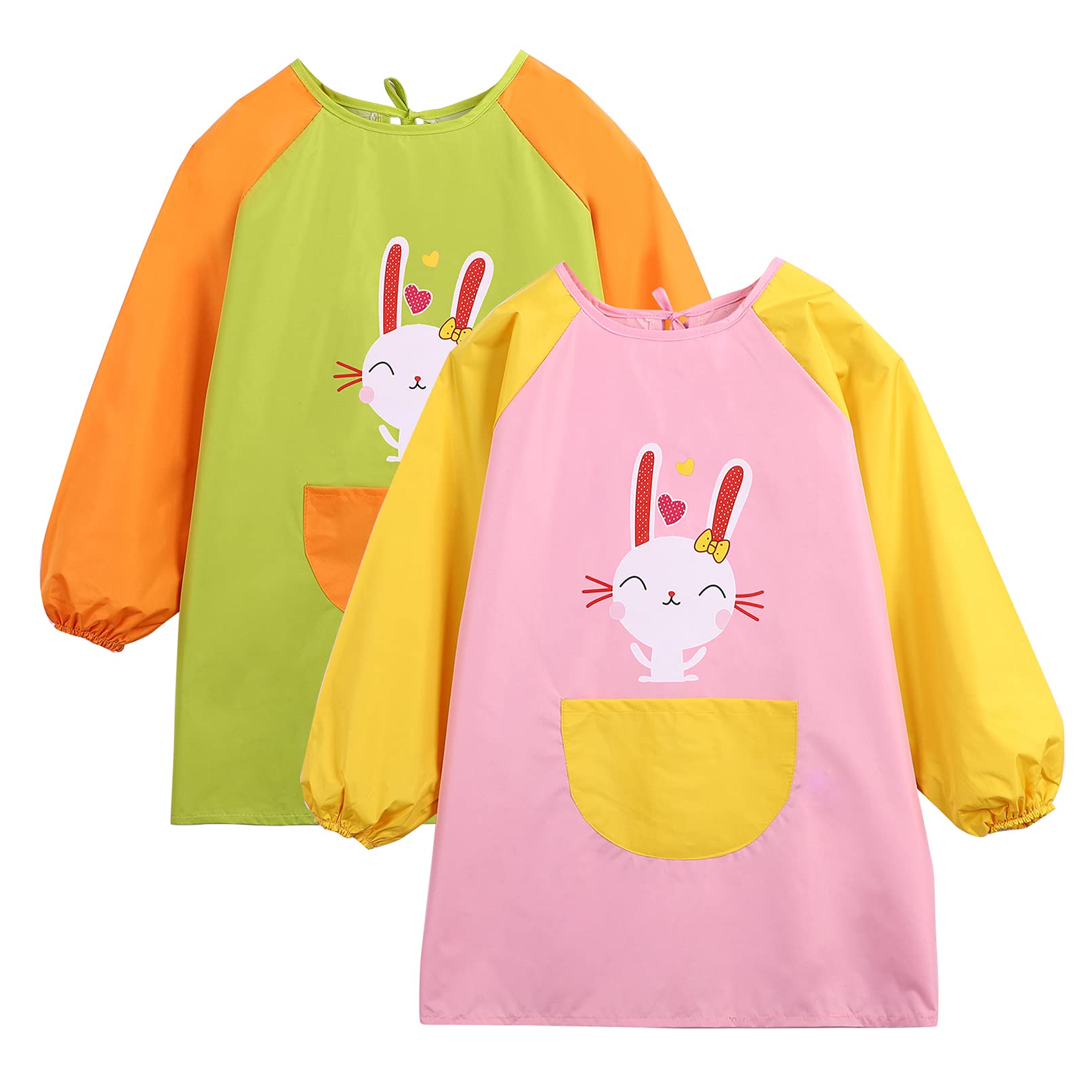 Happy Cherry Kids Long Sleeve Waterproof Bib Apron - Paint & Food Safe Art Smock for Toddlers, Perfect for Painting, Cooking & Messy Play Activities