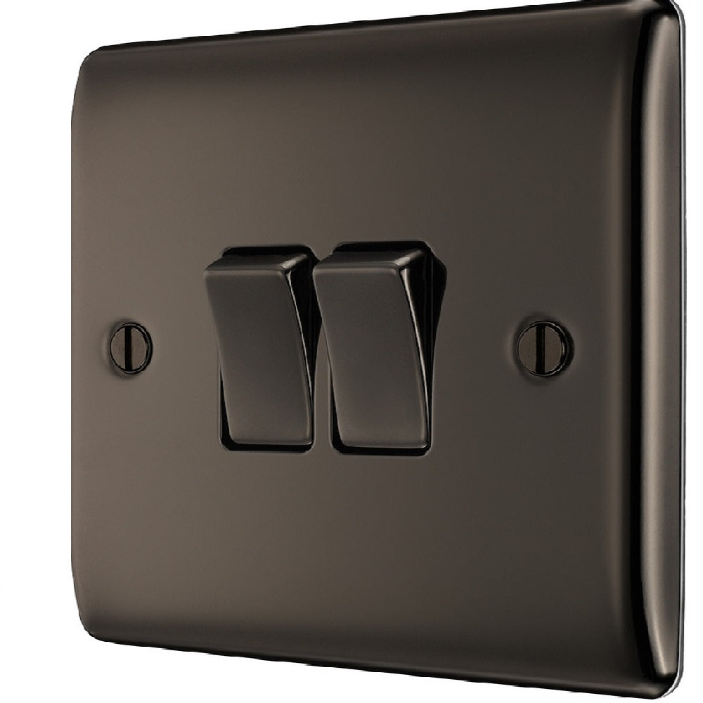 BG Nexus Metal Black Nickel 2G 2W Light Switch NBN42 - Modern Electrical Switch for Home & Office Lighting Control