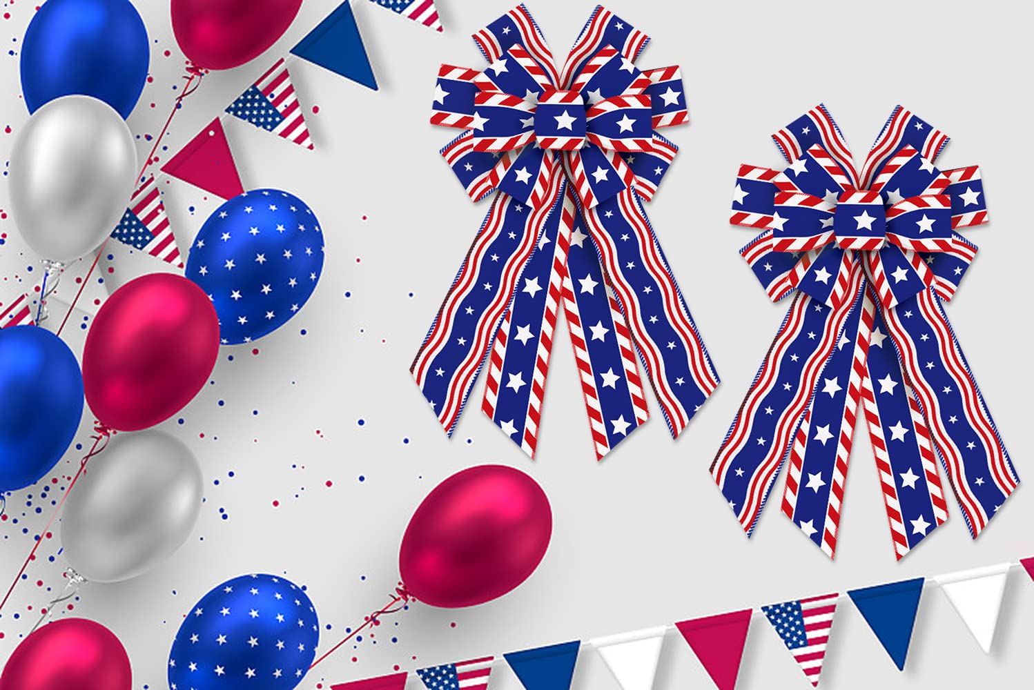 ALIBBON Patriotic Wreath Bows - Red White Blue 4th of July Decor for Doors