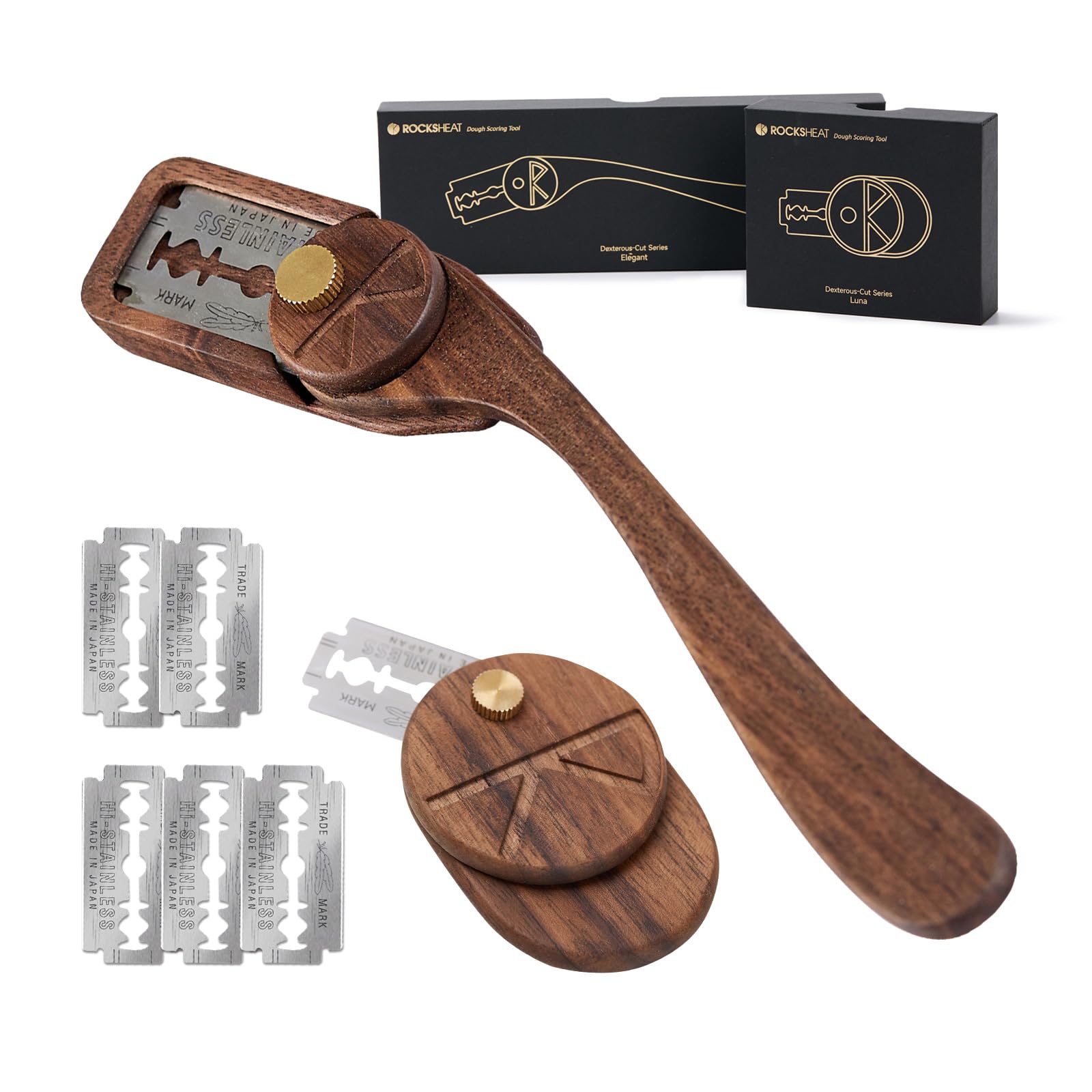 Premium Bread Lame Set with Blade Cover - 2 Stainless Steel Scoring Knives & 5 Feather Blades - Professional Dough Scoring Tool for Artisan Bread Baking, Sourdough & Baguettes - Perfect for Home Bakers & Professional Chefs (LUNA & ELEGANT Series) - Ideal for Creating Beautiful Patterns on Homemade Breads, Sourdough Loaves, and Artisan Bakery Products