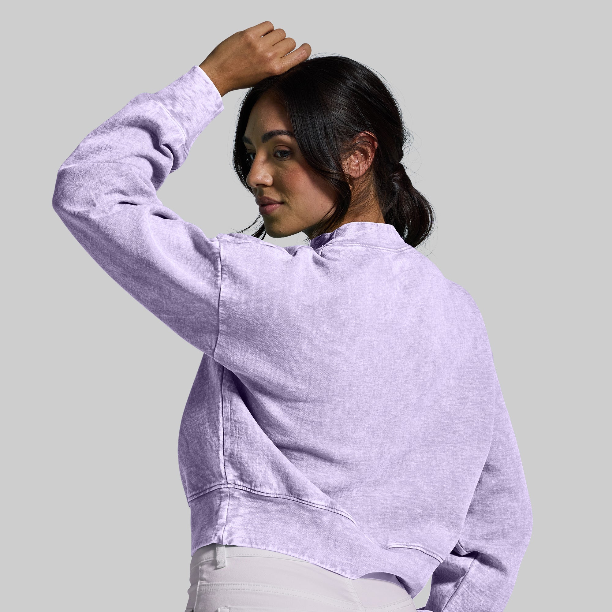 Good Karma Cropped Sweatshirt for Women - Soft Washed Orchid Pullover | Casual Streetwear, Yoga, Lounge & Weekend Outfits