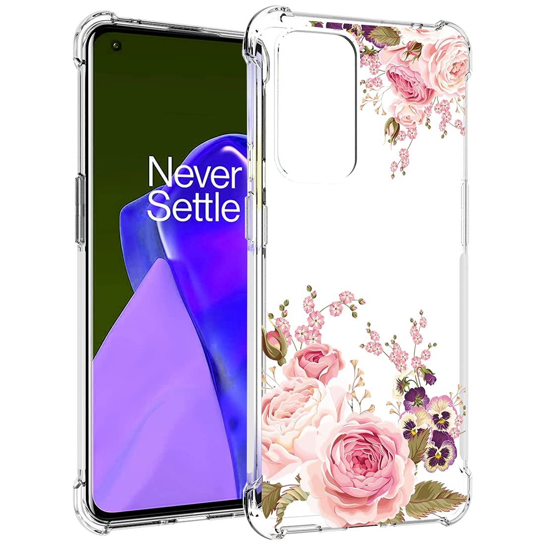 OnePlus 9 Phone Case for Women - Slim Shockproof Clear Floral TPU Protective Cover (Rose Flower) | Perfect for Everyday Use, Work & Travel
