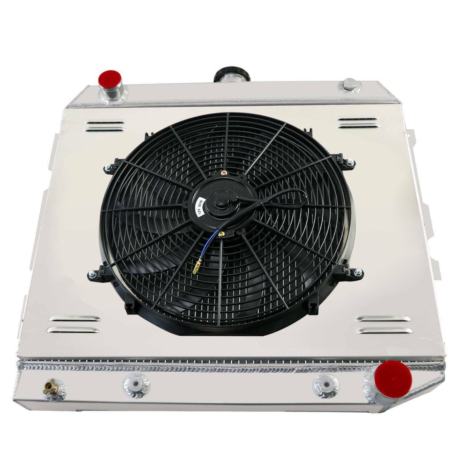 62MM 4 Row Aluminum Radiator with Electric Fan Shroud & Thermostat Kit - Compatible with 1970-1973 Dodge Charger, Challenger, Barracuda, Coronet & Plymouth Satellite V8 - High-Performance Cooling for Classic Muscle Cars