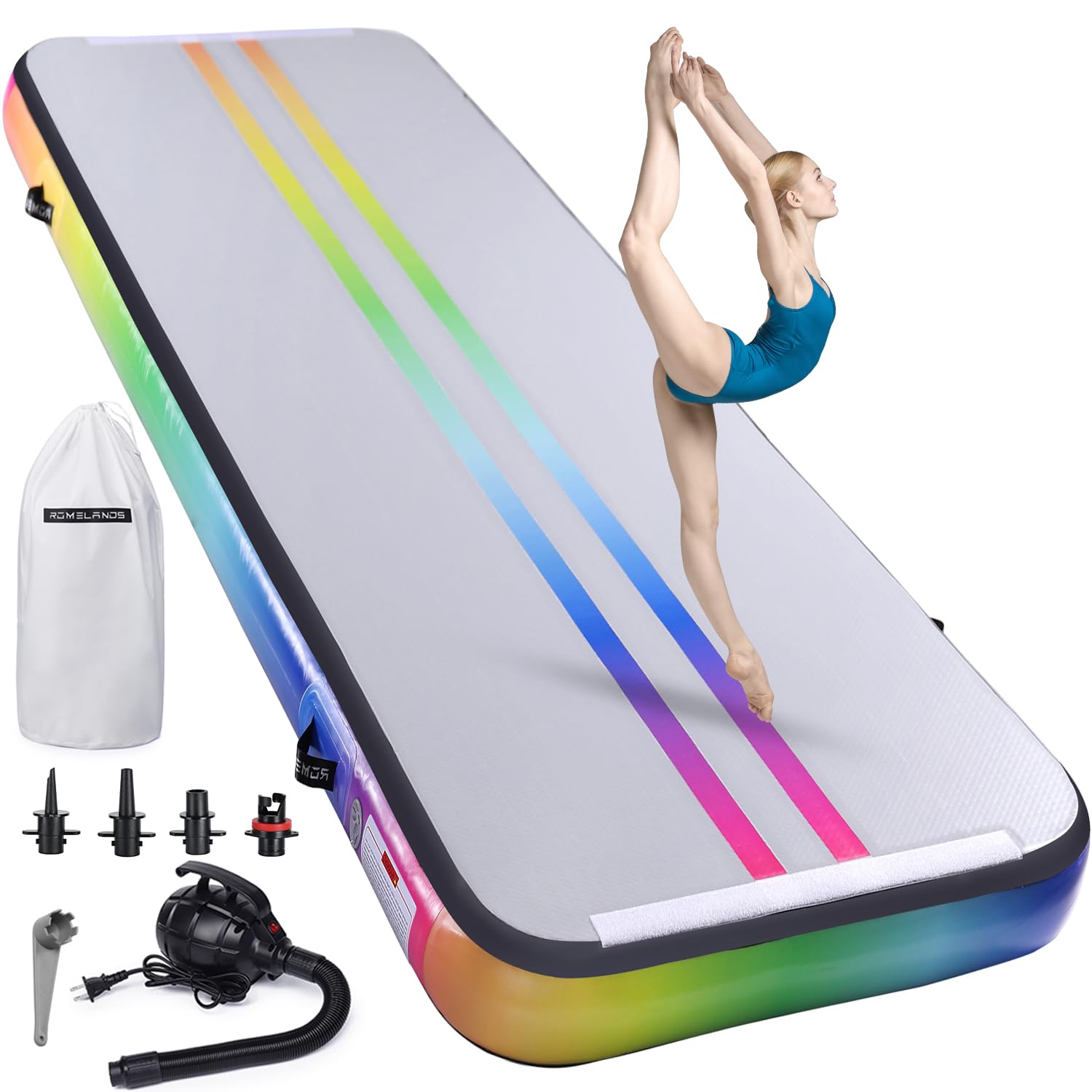 **10ft Inflatable Air Gymnastics Mat - 4 Inches Thick Tumbling Mat with Electric Air Pump for Home, Gym, Cheerleading, Beach & Outdoor Exercise | Perfect for Gymnastics Training, Tumbling Practice & Kids Play**