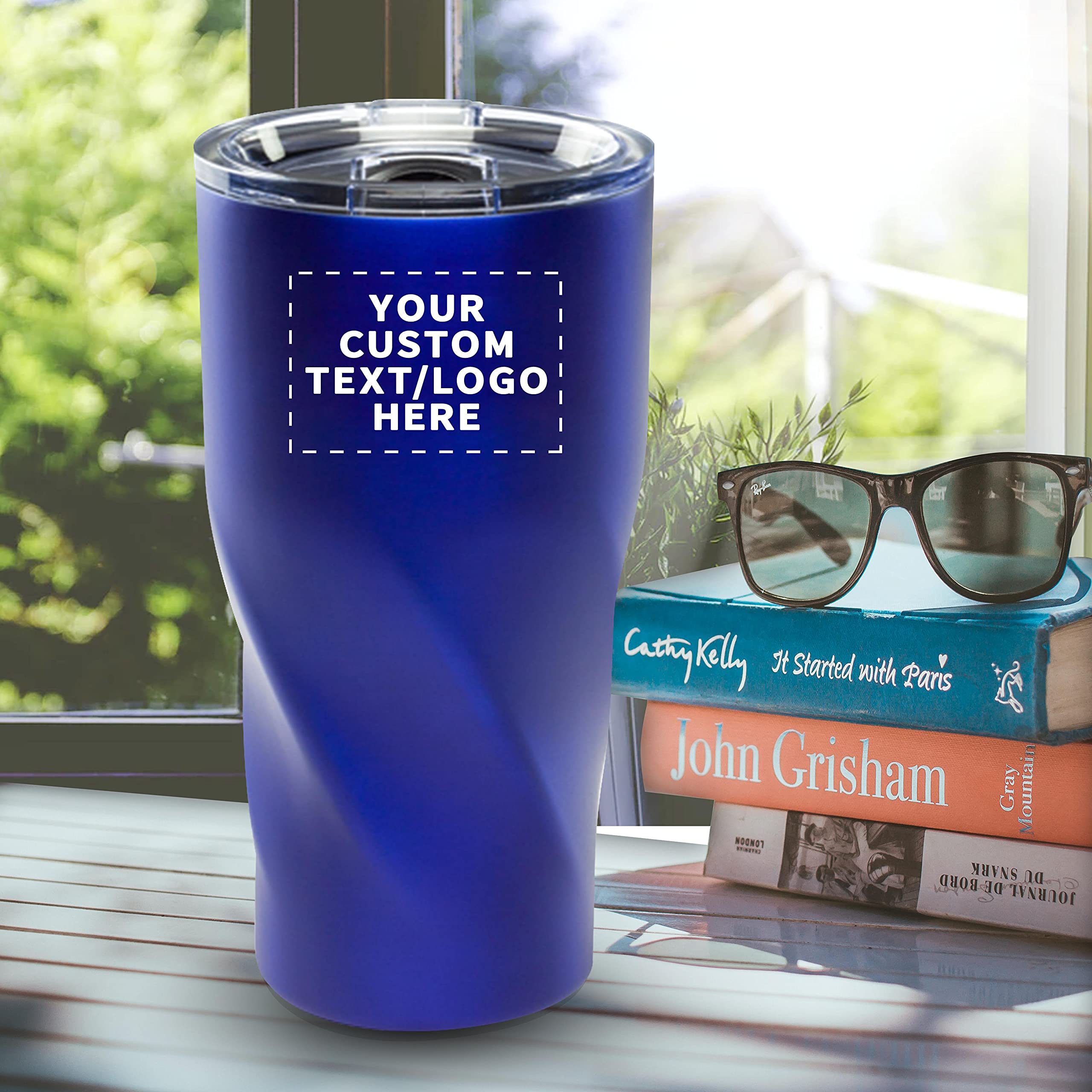 Custom 20 oz. Wavey Mavey Vacuum Insulated Travel Mugs - 6 Pack with Personalized Text & Logo (Blue) - Perfect for Coffee, Tea & Cold Drinks at Work, Gym or Road Trips