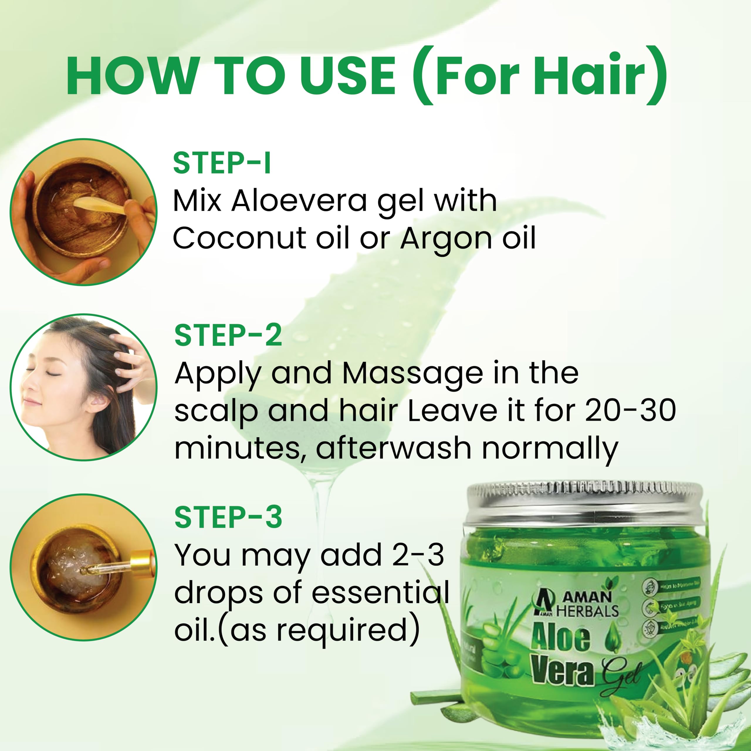 AMAN HERBALS - Pure Natural Aloe Vera Gel for Face, Hair & Skin | 200g Organic Moisturizer for Hydration, Sunburn Relief & Styling | Perfect for Daily Skincare, After-Sun Care & Hair Styling