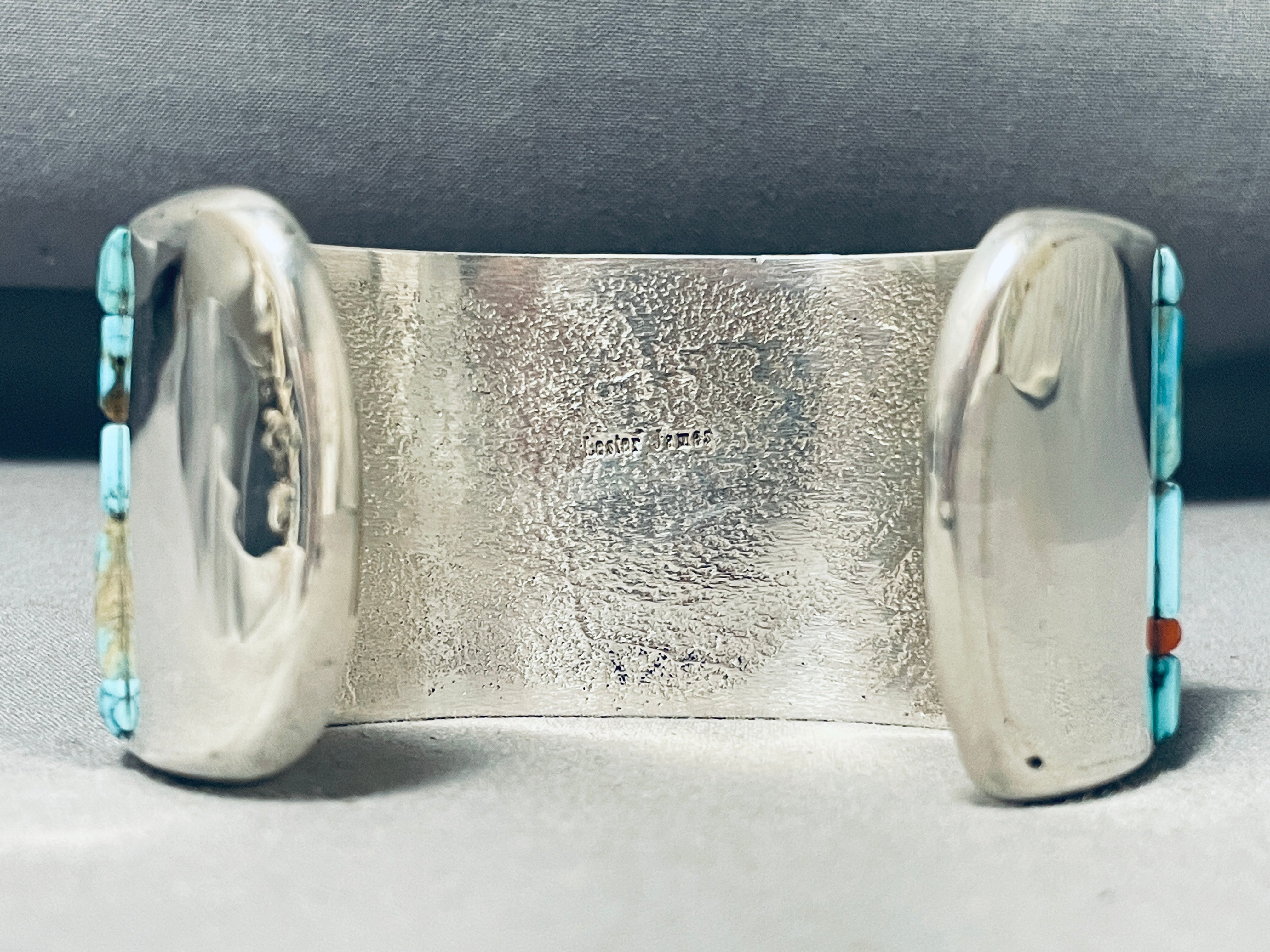 121 Gram Les James Turquoise Inlay Native American Navajo Sterling Silver Bracelet - Handmade Southwest Jewelry for Women, Boho Chic Accessories for Casual & Formal Occasions