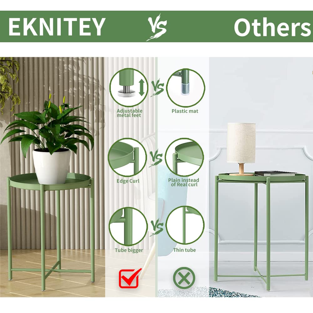 EKNITEY Small Side End Table - Metal Side Table with Removable Tray, Waterproof for Indoor & Outdoor Use - Perfect for Living Room, Bedroom, Balcony, Office, and Patio Decor