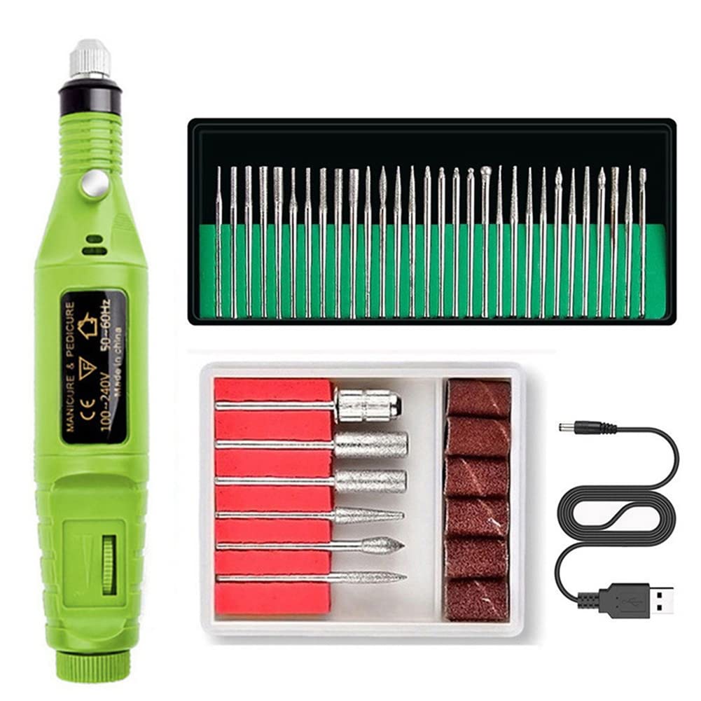 Professional Electric Nail Drill Machine Kit - Rechargeable Nail File E-File for Acrylic & Gel Nails, Portable Manicure Pedicure Tool with 6 Bits (Green) - Perfect for Salon, Home Use & Nail Art Enthusiasts