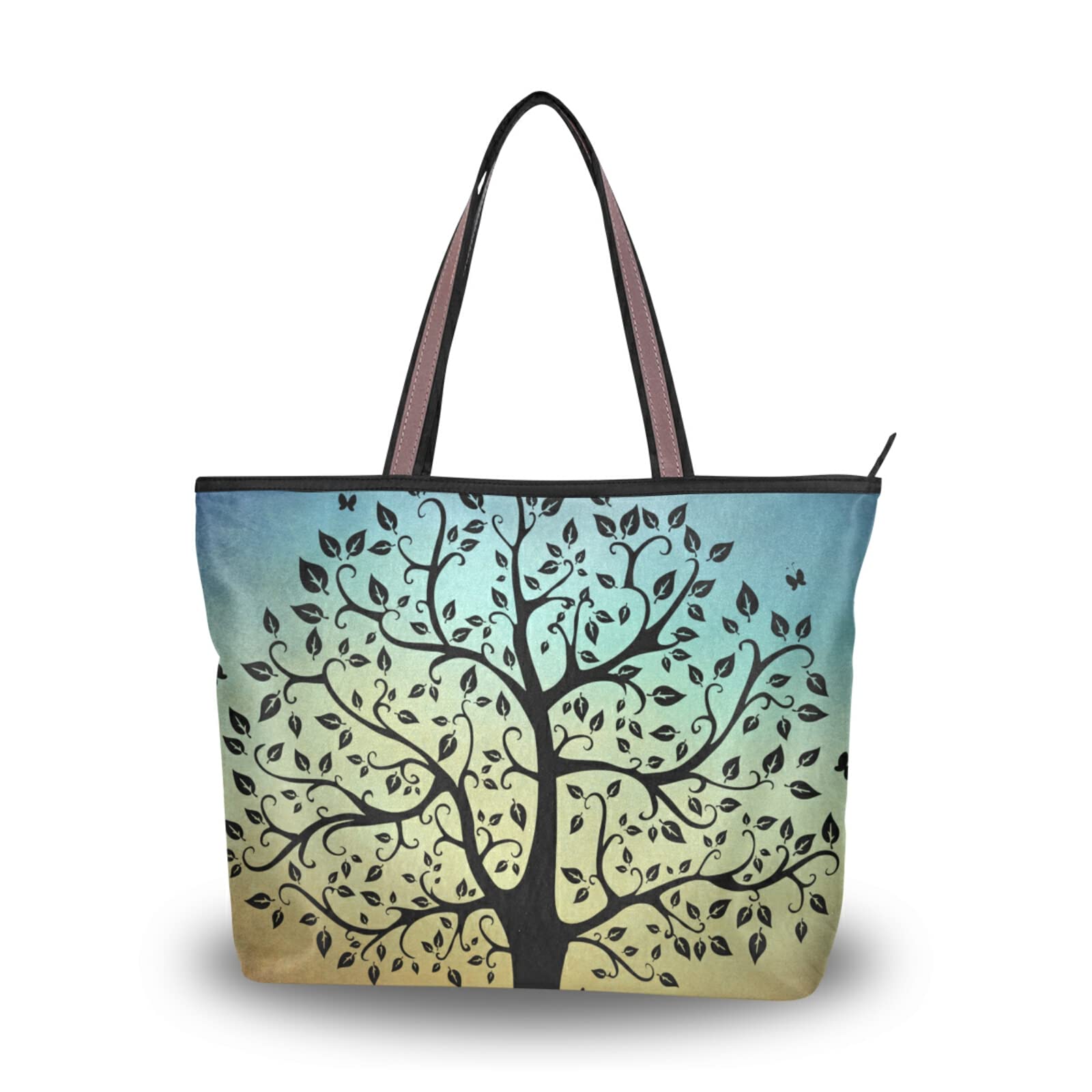 Stylish Art Tree Tote Bag - Large Capacity Zippered Women's Grocery Purse for Daily Use (2 Size Options) - Perfect for Shopping, Work & Travel