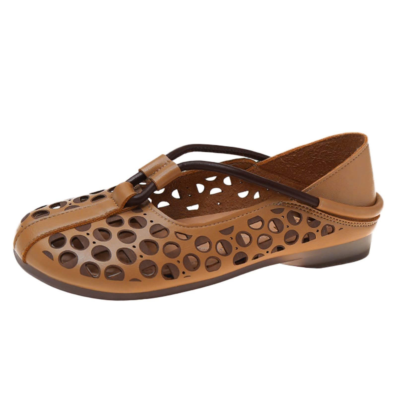 Breathable Women's Walking Shoes - Ethnic Style Leather Loafers for Casual Wear | Comfortable Hollow Retro Design for Daily Use, Travel & Work