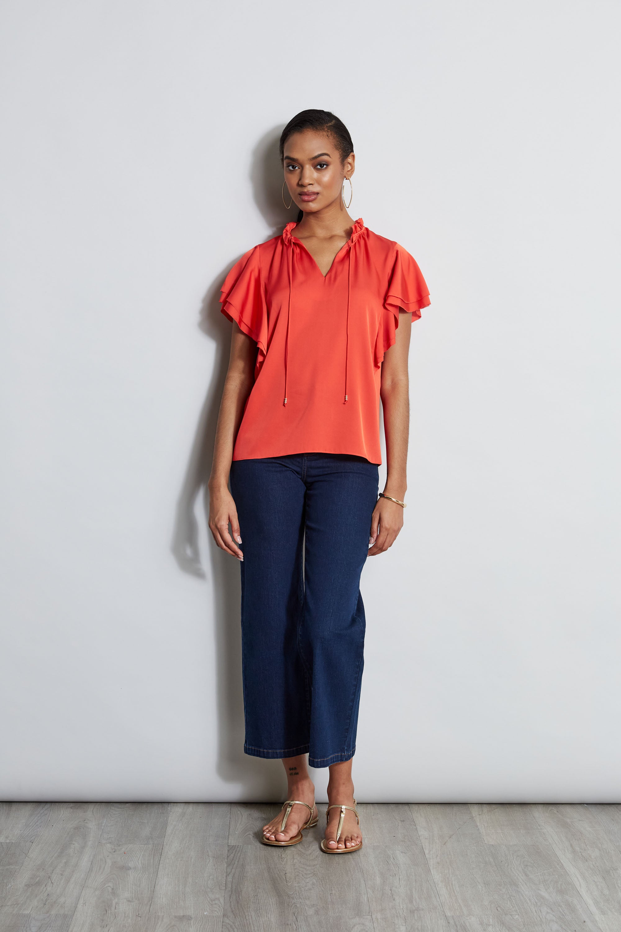 Silk Flutter Sleeve Tie Front Blouse - Elegant Women's Fashion Top for Work, Date Night & Special Occasions