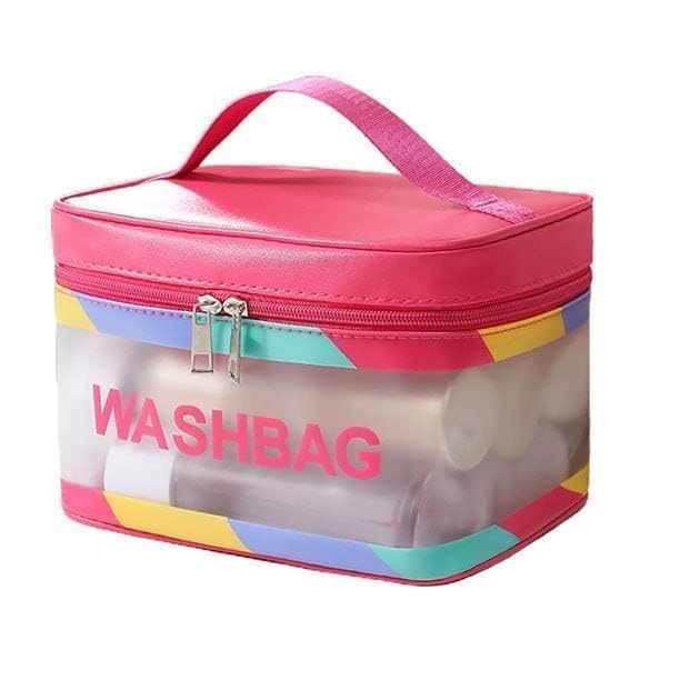 SHIFUNI Clear Travel Toiletries Bag - Waterproof Large Capacity Cosmetic Organizer with Double Zipper, PVC Portable Makeup Case for Women - Perfect for Business Trips, Bathroom Storage & Airplane Carry-On (Square Wash Bag)